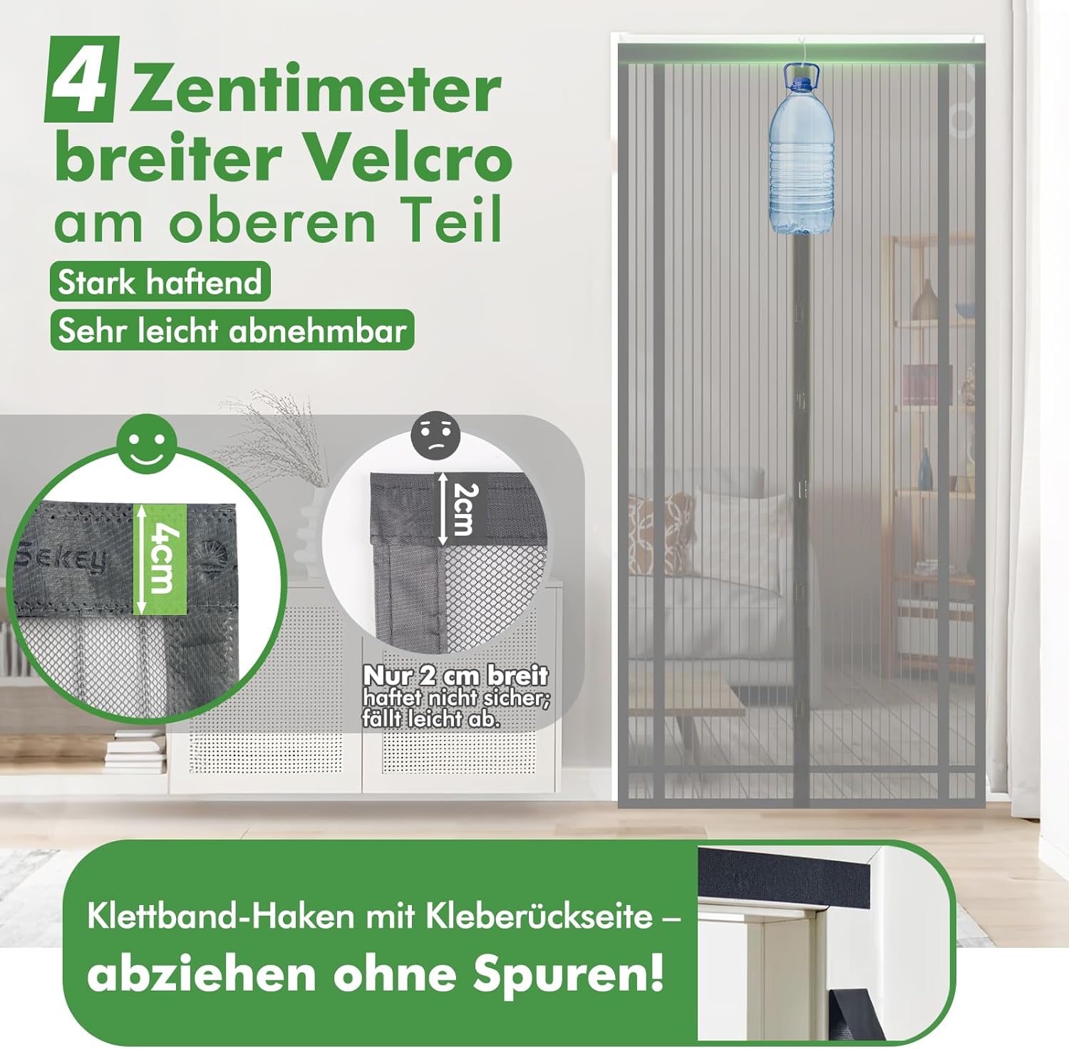 Thumbnail 3 de Sekey Fliegengitter Balkontür zuschneidbar – Magnet & selbstklebend, 100x220 cm, Grau