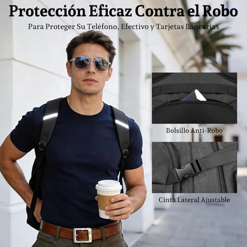 Thumbnail 5 de ANNMOR Mochila portátil 15,6–17,3" con puerto USB y apertura 180° tipo maleta, negro