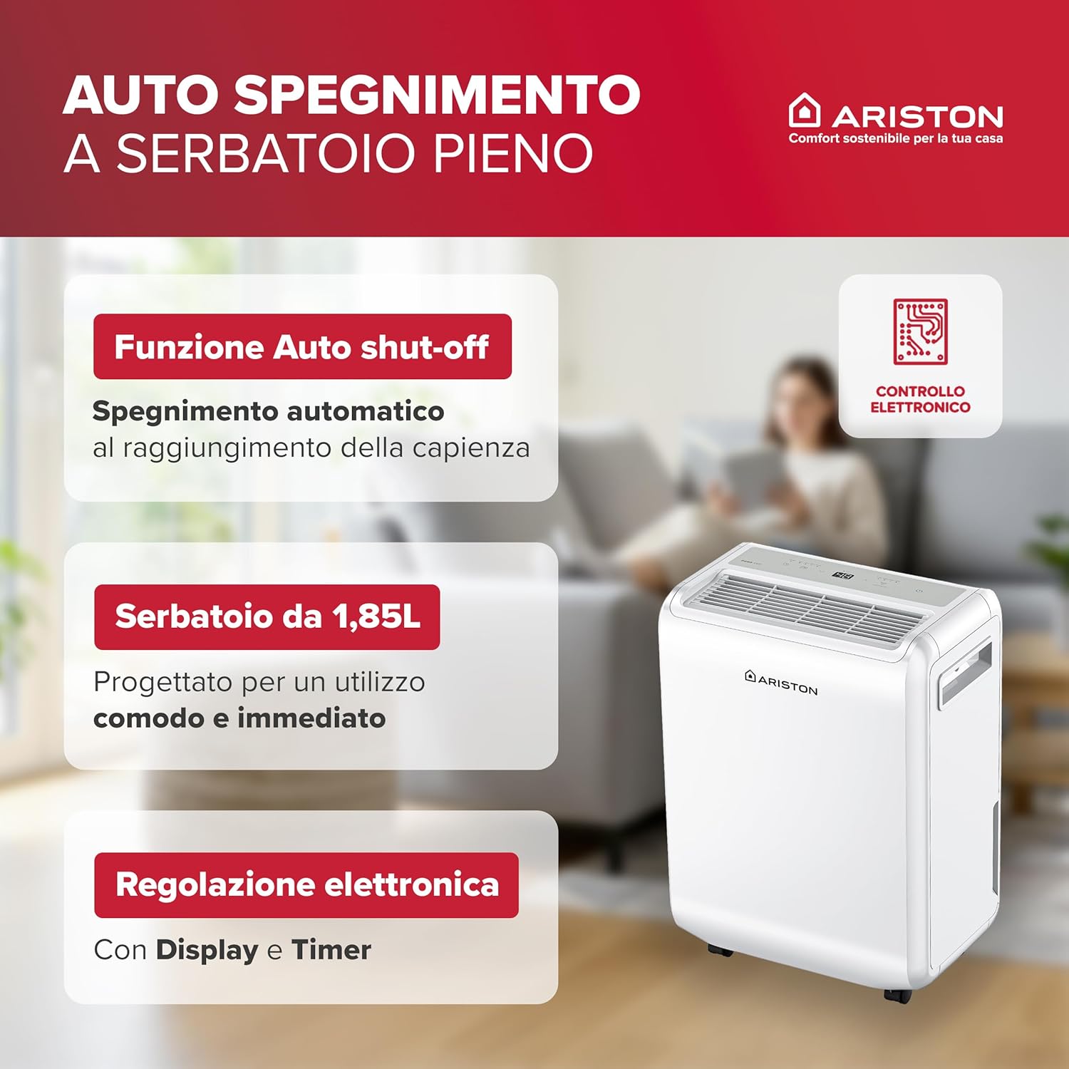 Thumbnail 4 de Ariston DEOS 12 EVO: deumidificatore portatile per ambienti fino a 31 m²