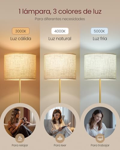 Detalle de VASAGLE Lámpara de Pie LFL002B02: altura regulable, pantalla de tela y interruptor de pedal