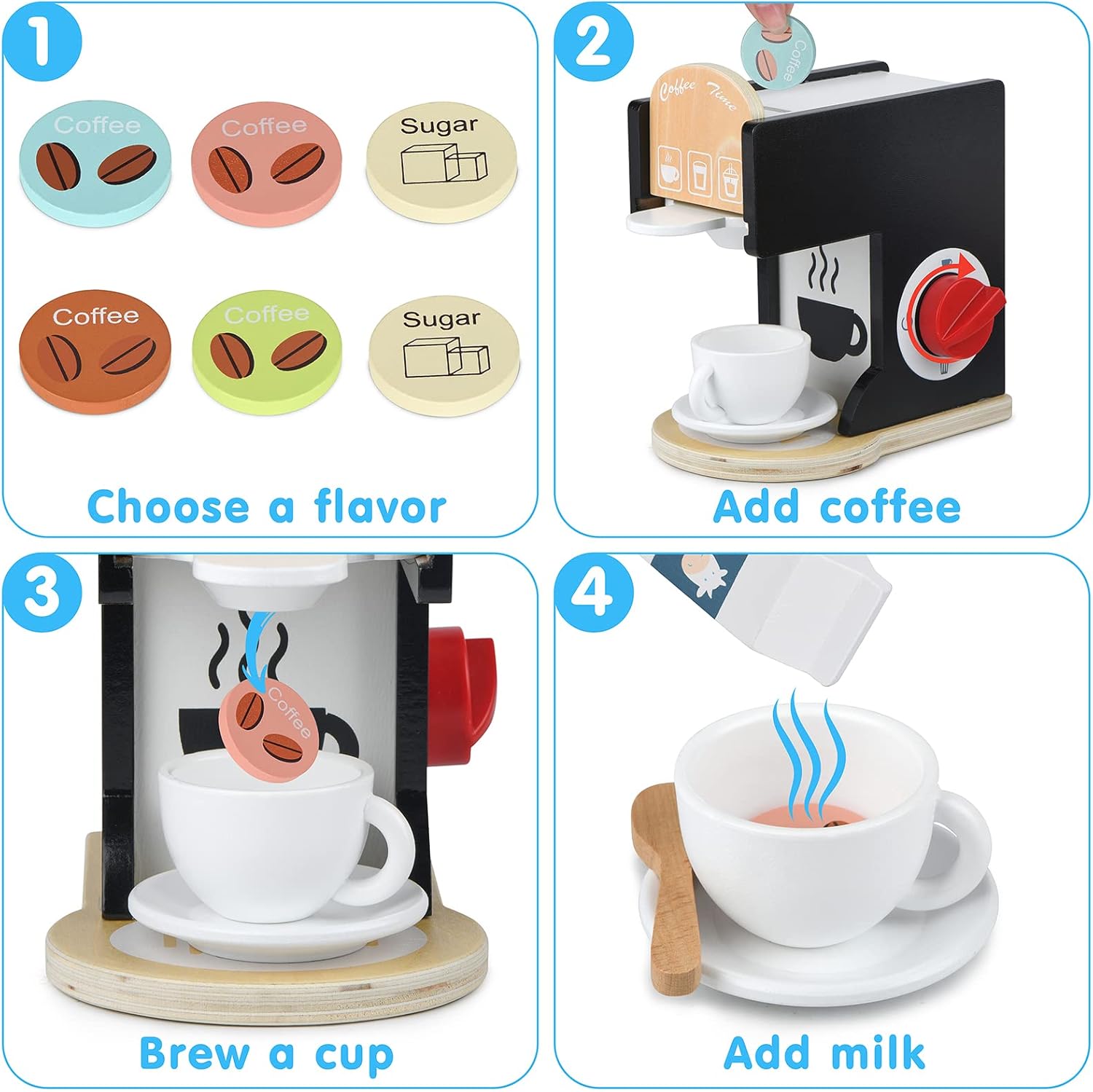 Thumbnail 3 de Play Kitchen Wooden Coffee Maker Toy