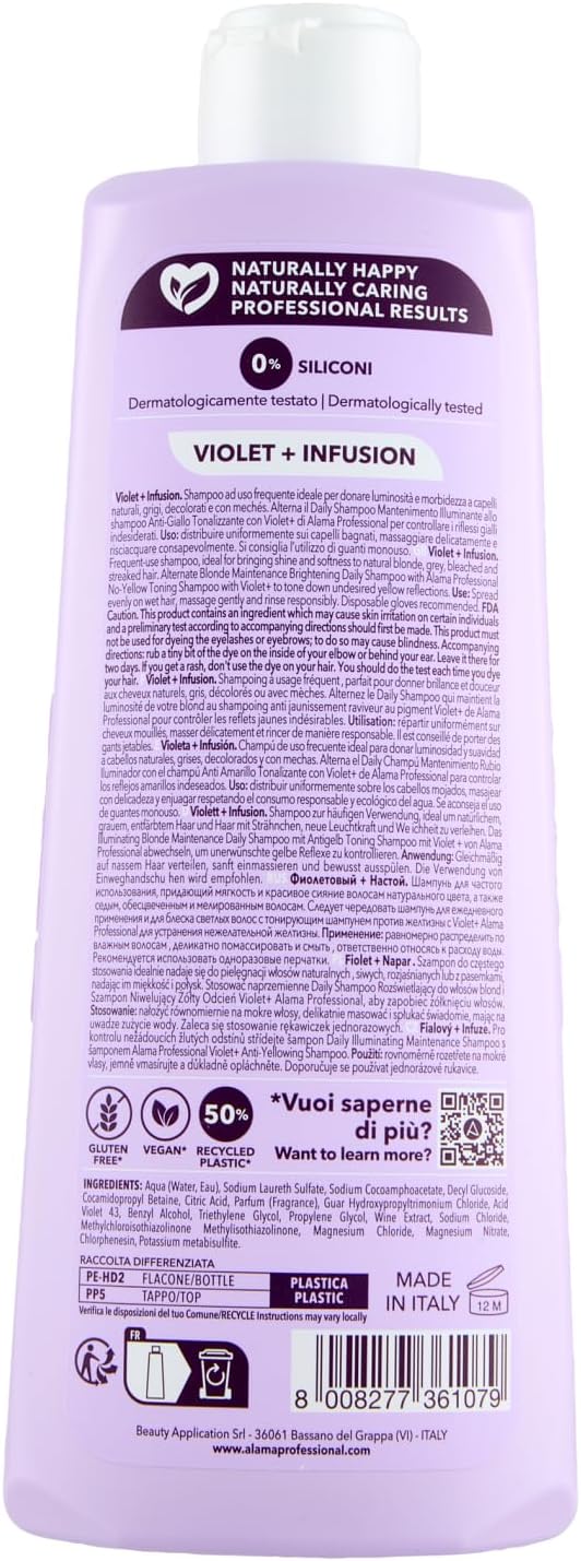 Detalle 2 de Alama Professional No-Yellow Daily Shampoo: valorizza il biondo senza tingere o appesantire