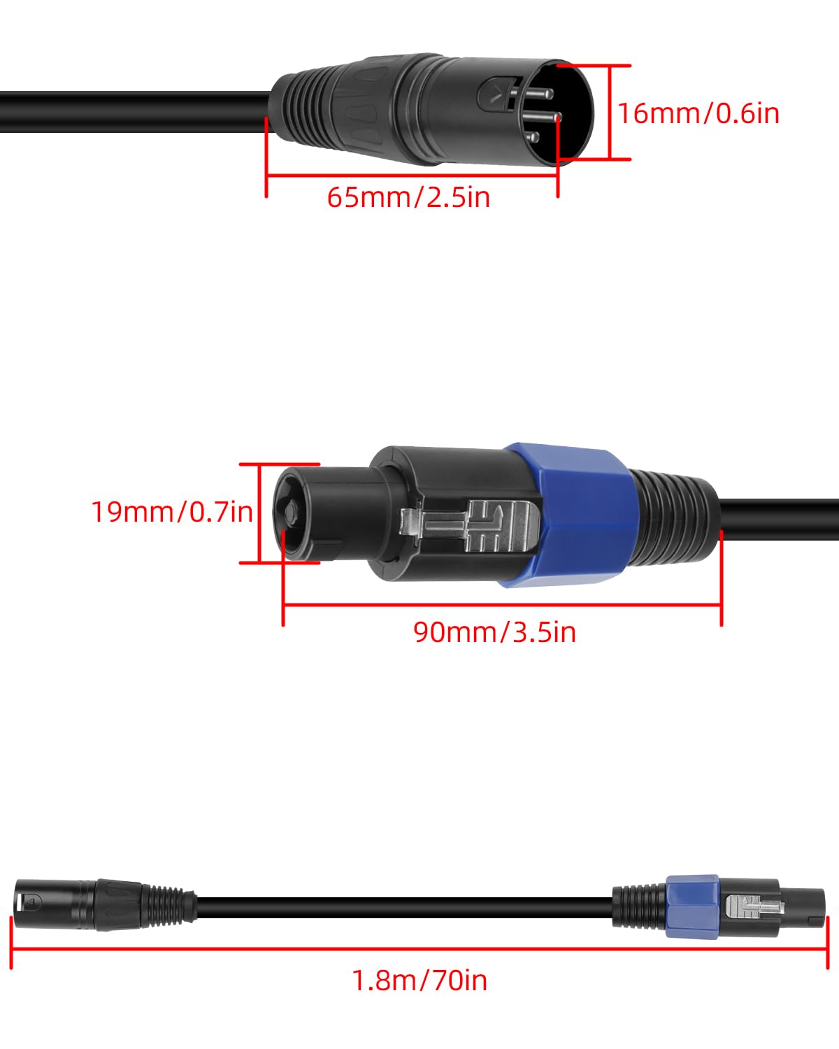 Detalle 2 de GELRHONR GELRHONR-SpeakOn-XLR-Male SpeakOn to XLR Cable, 1.8 m