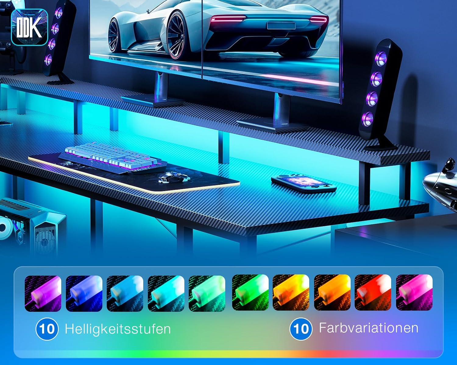 Thumbnail 4 de ODK Gaming Tisch mit LED, 150×102 cm – reversibel mit 2 Steckdosen & 2 USB-Ladeanschlüssen