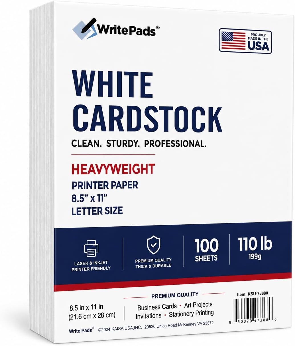 Detalle de KAISA KSU-73835 White Cardstock, 110 lb, 199 GSM, Letter Size, 100 Sheets