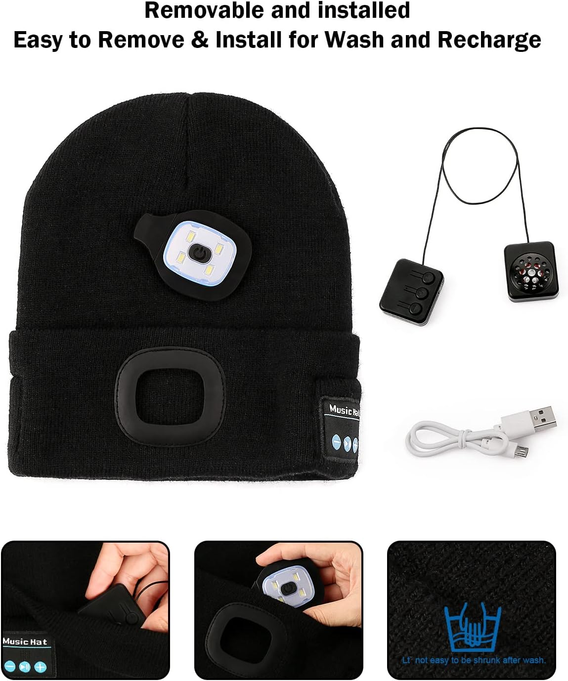 Detalle de MELASA Bluetooth beanie-21 Hat with LED Light and Wireless Audio