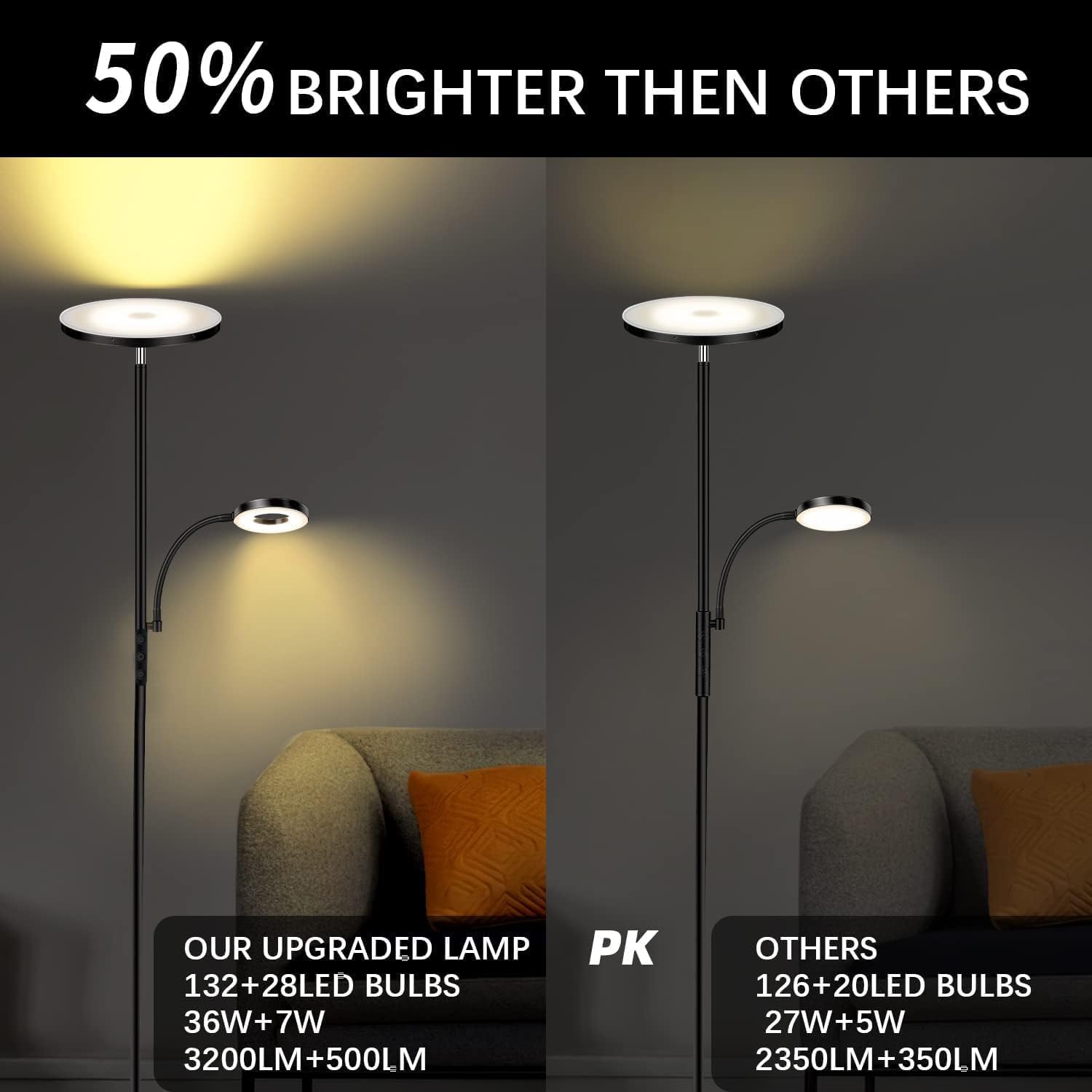 Detalle 2 de 42W Stehlampe Wohnzimmer Weiß: 4200 Lumen, verstellbare Farbtemperatur und Dimmmodus