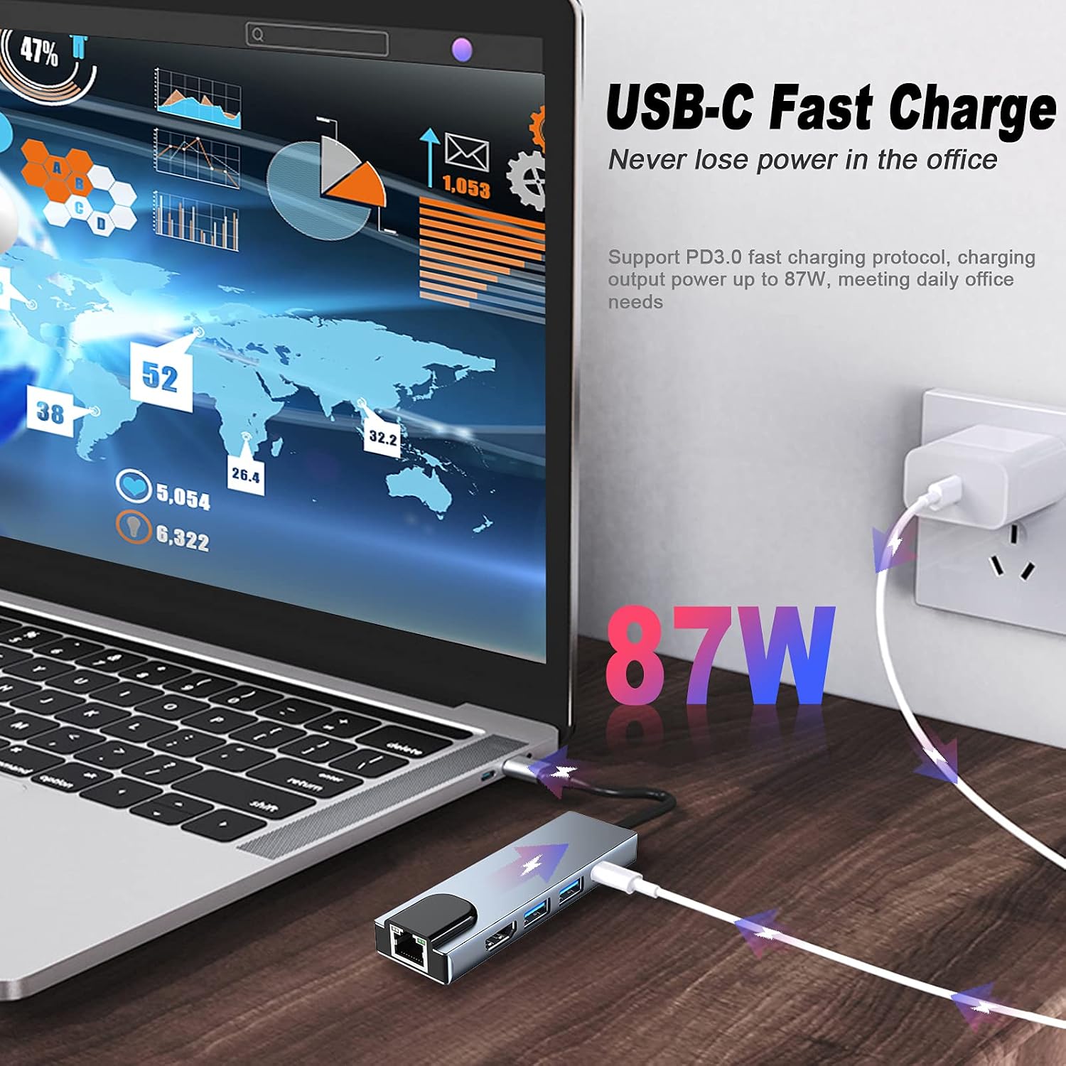 Thumbnail 2 de USB-C Hub Multiport Adapter (5-in-1) with 4K HDMI, RJ45 Ethernet, USB 3.0 and 100W PD