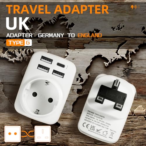 Detalle 2 de Carehabi Adaptateur Prise Anglaise avec 3 USB-A et 1 USB-C ⚡