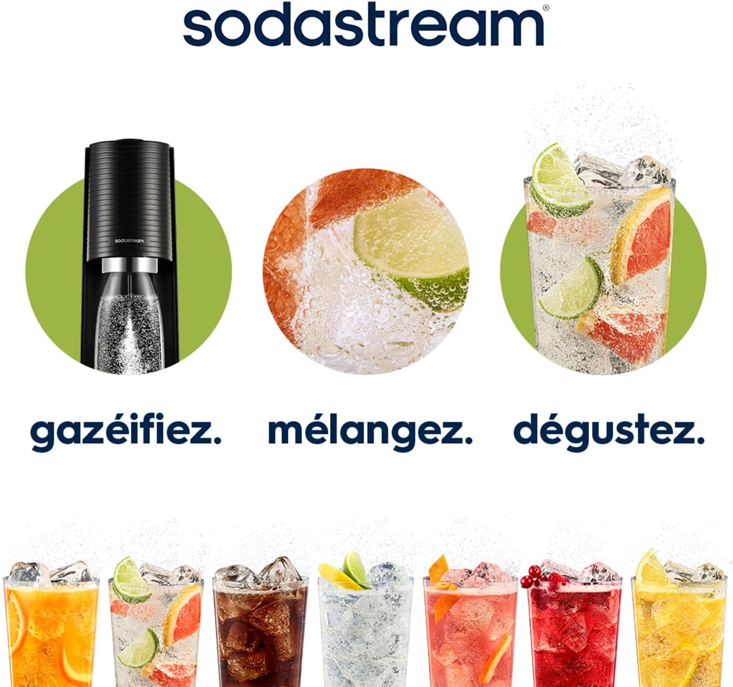 Detalle de Sodastream Terra : machine à eau pétillante noire avec CO₂ Quick Connect, 60 L de gaz et 3 bouteilles 1 L sans BPA