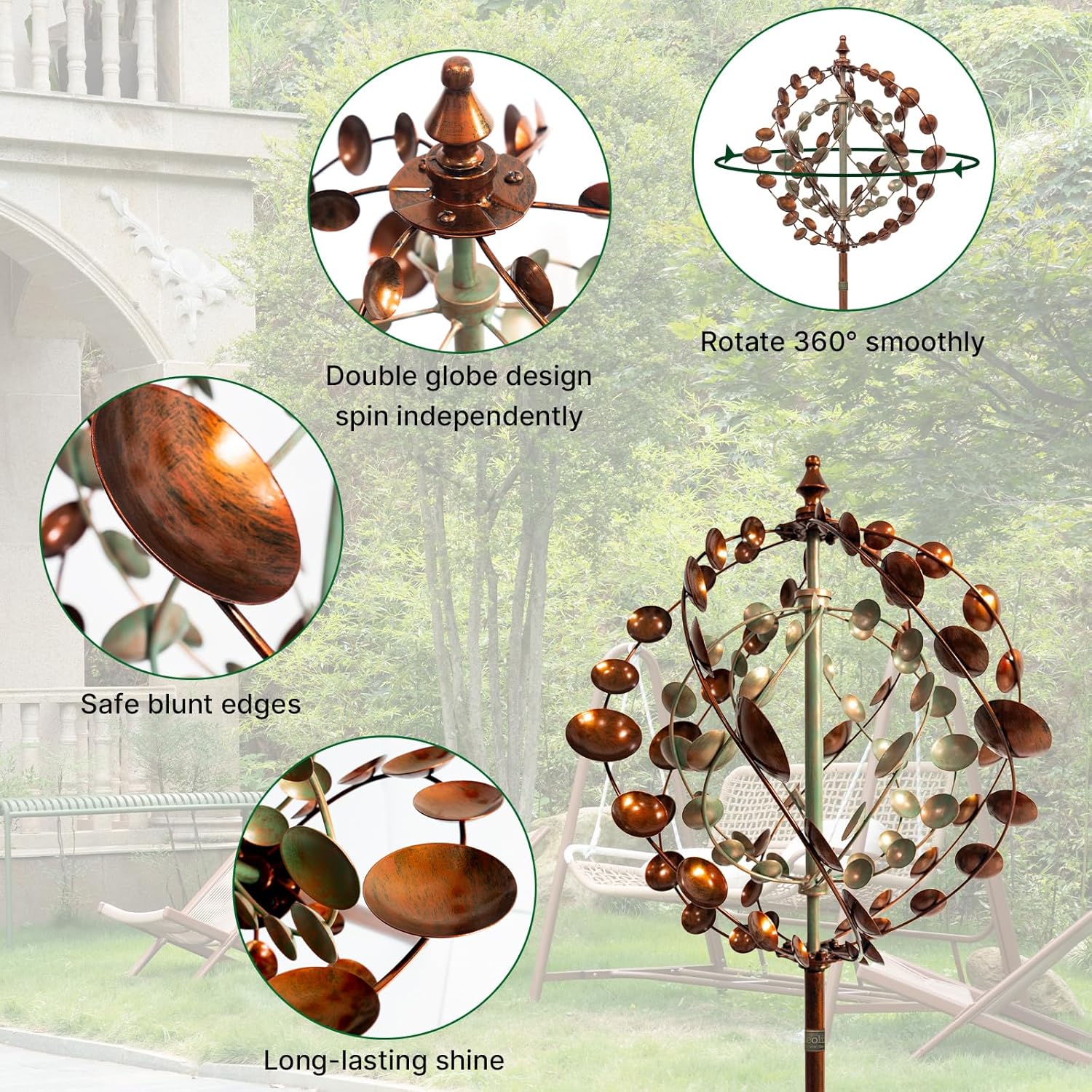 Thumbnail 3 de Outdoor Wind Spinners 75" Large Metal Kinetic Wind Sculptures with 360° Swivel & Welcome Flag