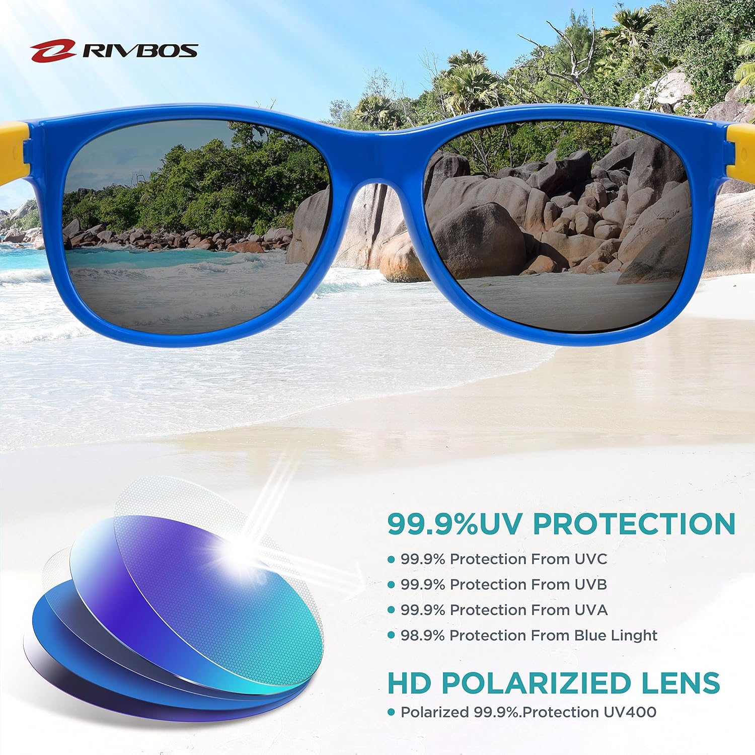 Thumbnail 2 de RIVBOS Kinder Polarisierte Sonnenbrille mit Riemen RBK004 – farbenviell und bruchsicher