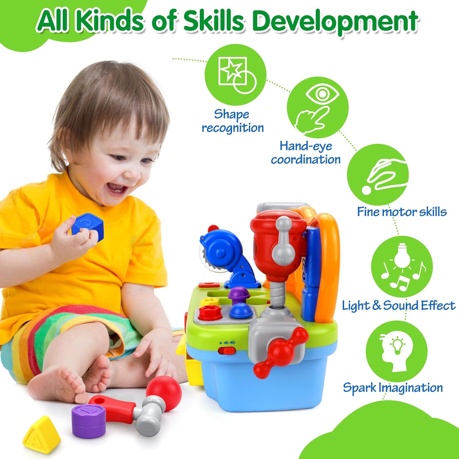 Detalle de ORWINE Musical Toddler Tool Bench for 1-Year-Old Boys (Montessori Engineer Pretend Play)