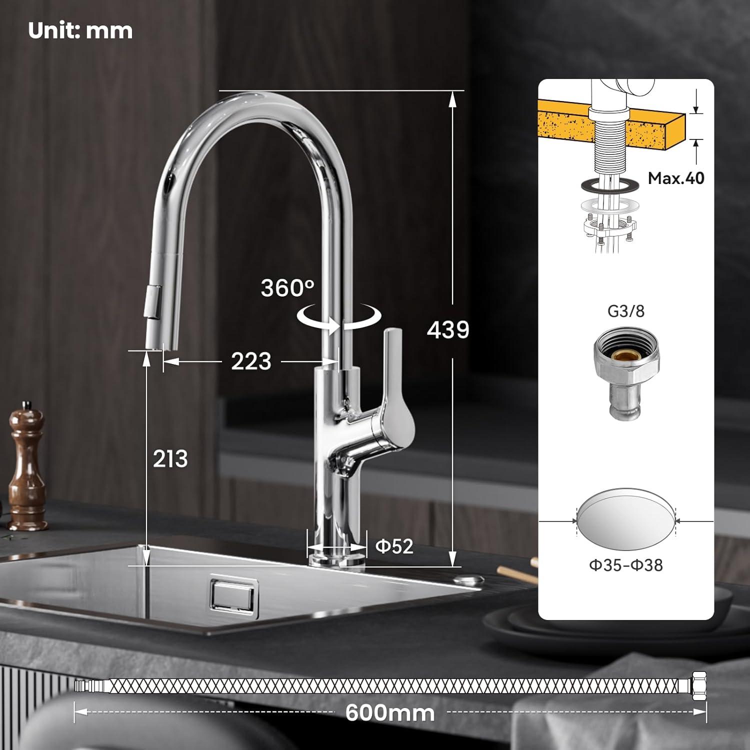 Thumbnail 4 de CECIPA Robinet cuisine Pivotant 360° chrome