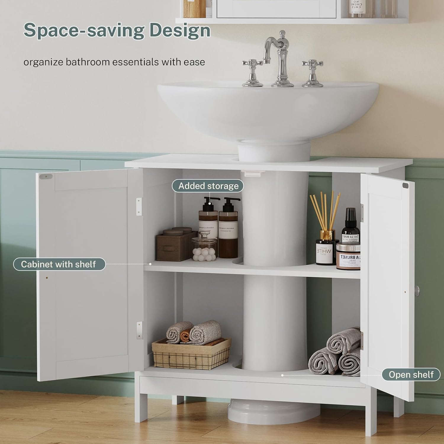 Detalle 2 de TEENFON Pedestal Sink Storage Cabinet, White