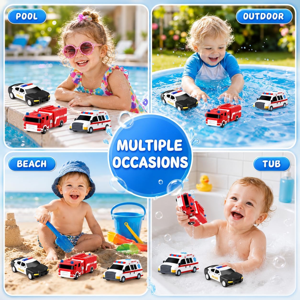 Thumbnail 6 de Kein Loch Badspielzeug – 3‑teilige Auto-Badespielzeug-Kollektion für Kleinkinder (Polizei, Feuerwehr, Krankenwagen)
