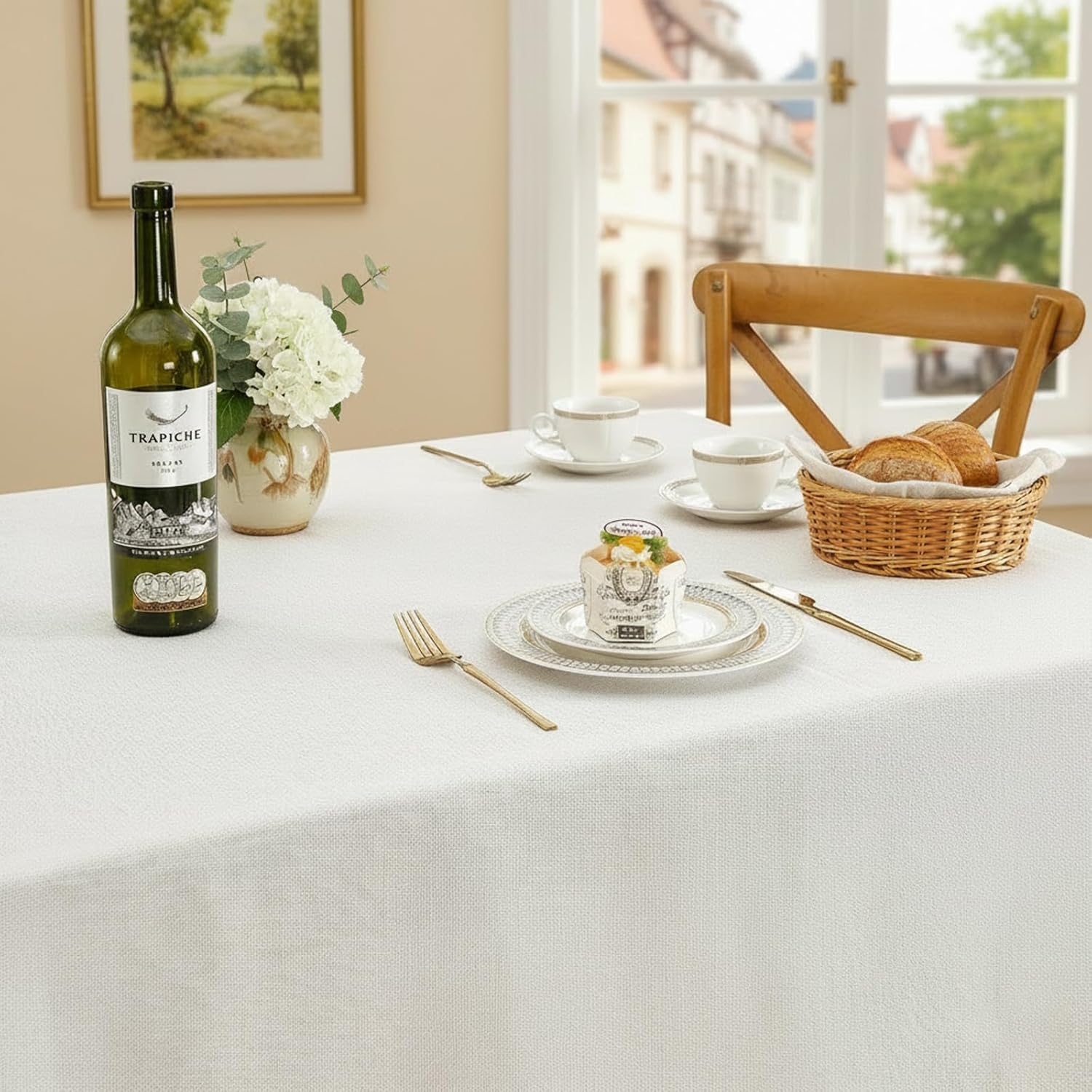 Thumbnail 3 de Tischdecke abwaschbar 100x140 cm in Leinen-Optik aus Polyester – wasserabweisend für Esszimmer, Balkon & Garten (beige)