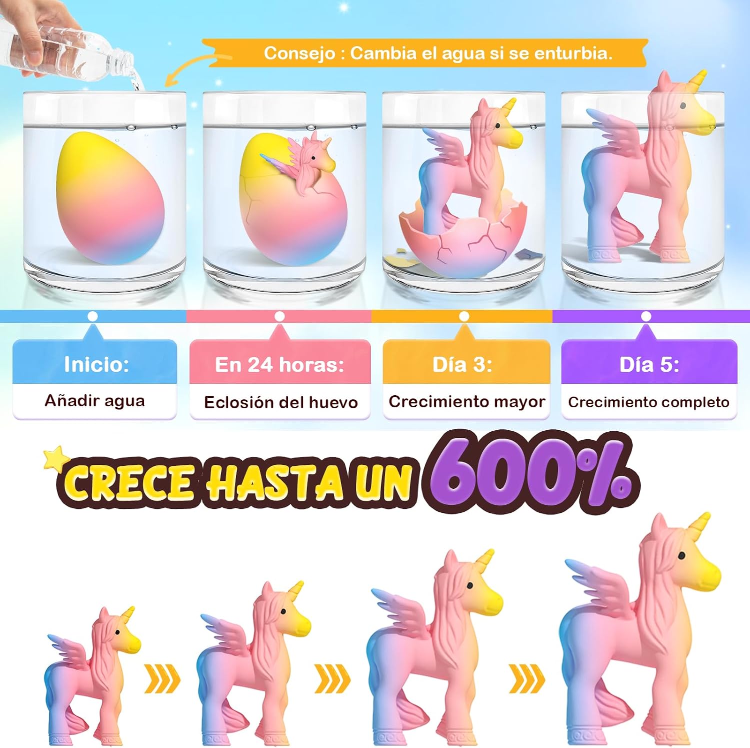 Detalle 2 de Unicorn Hatching Rainbow Eggs for Kids 6 Pack 🧩