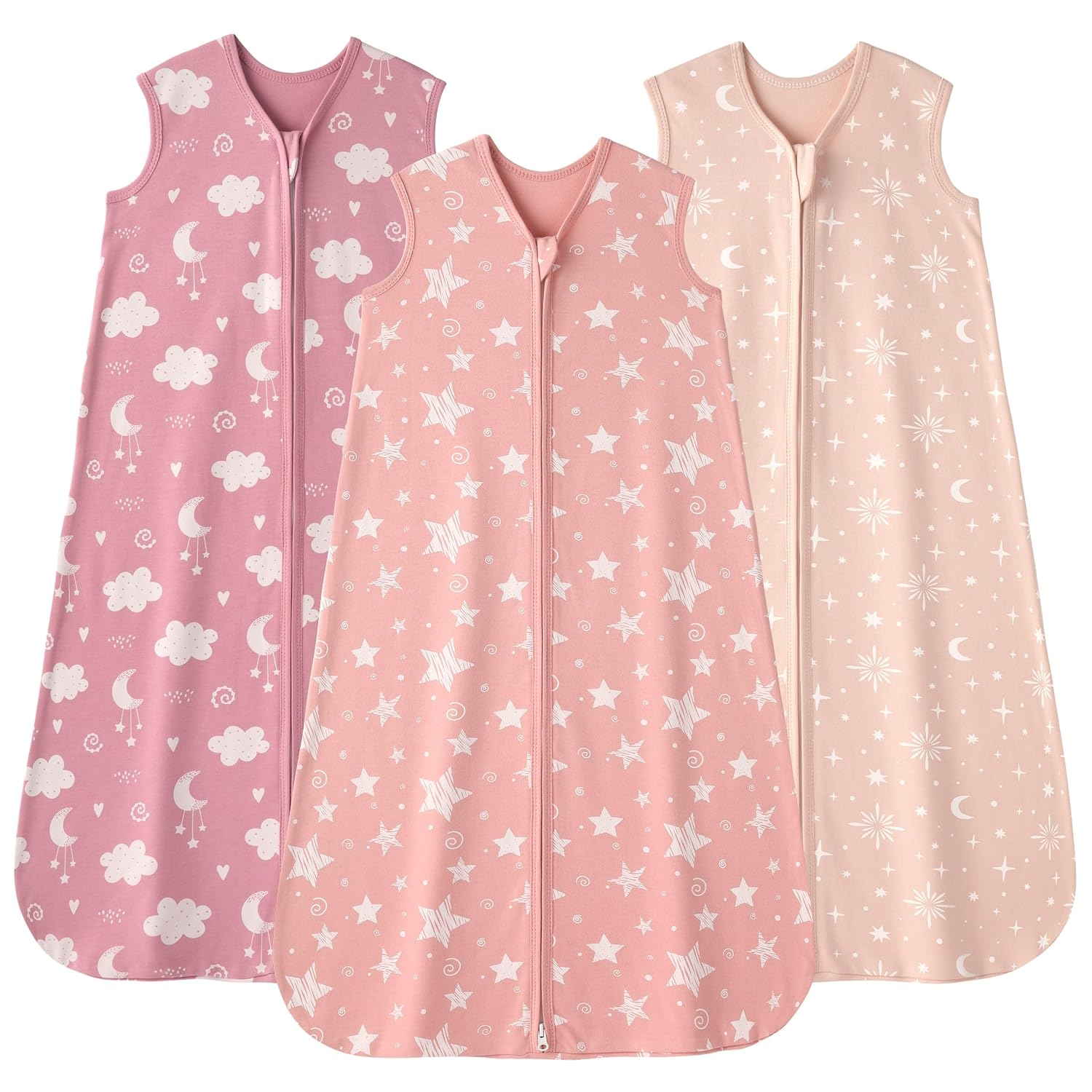 Detalle de FIEMOL Baby-Schlafsack 0,5 Tog für 18–24 Monate (Baumwolle) – 3er-Pack, rosa Sterne