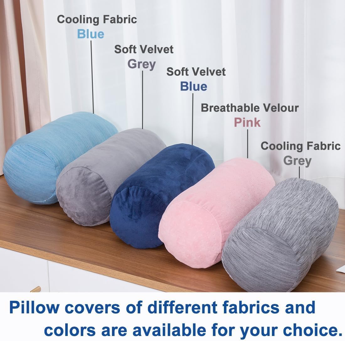 Detalle de AS AWESLING Body Pillow für Erwachsene – rundes Ganzkörper- & Nackenrollen-Kissen mit Bezug (Blau, 33 x 15 cm)