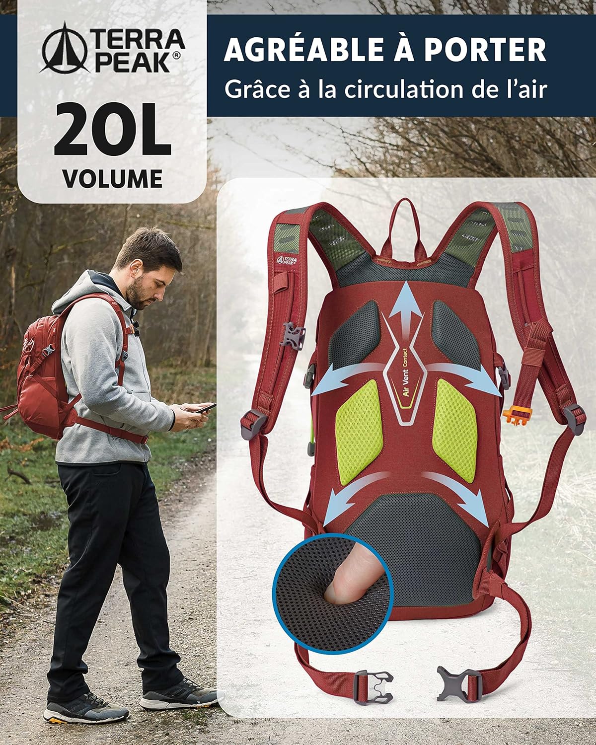 Thumbnail 5 de Terra Peak® Sac à dos de randonnée 20L ACTIVE 20 — polyvalent et respirant pour homme et femme