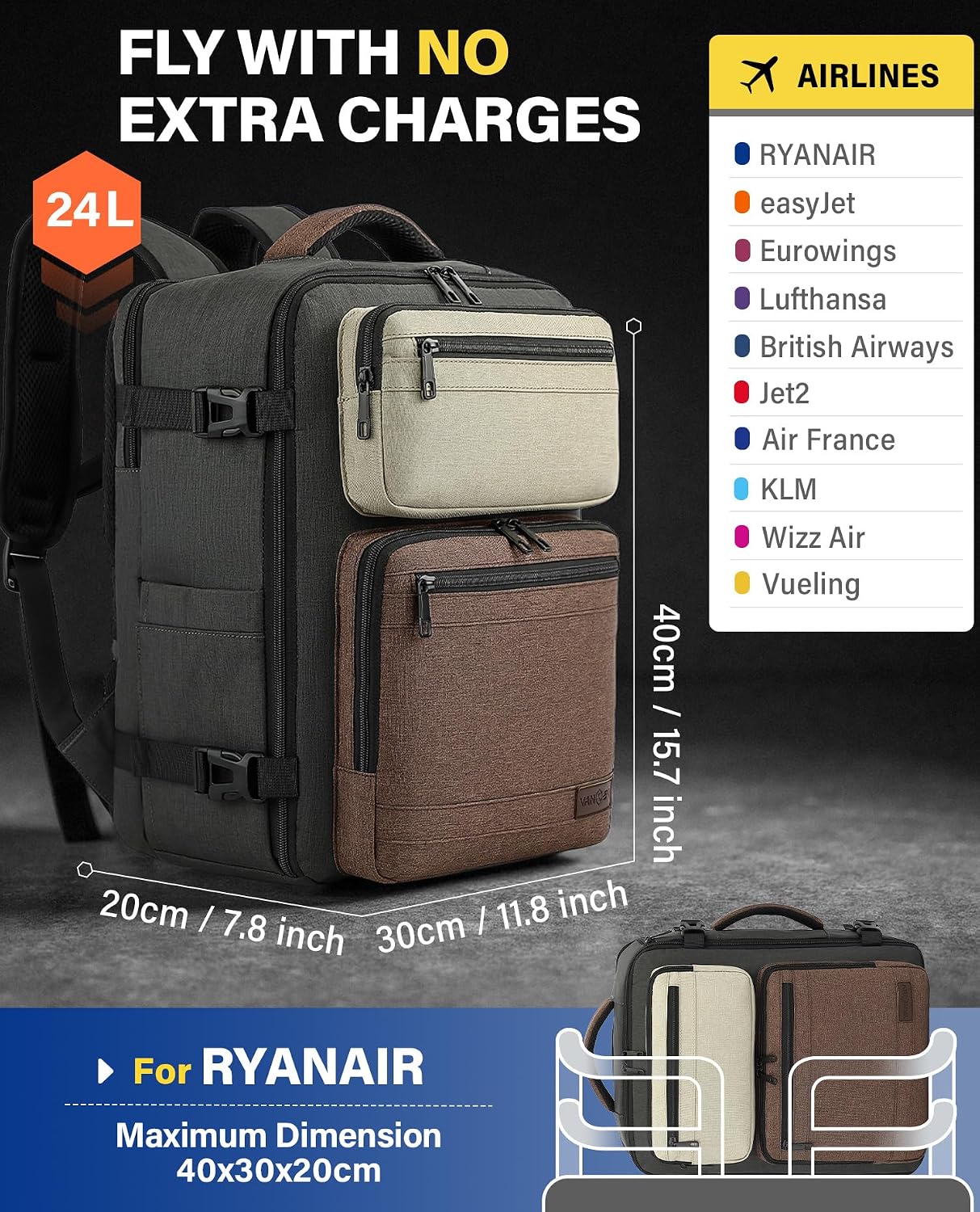 Detalle 2 de VANKEV Cabin Bag 24L 40x30x20