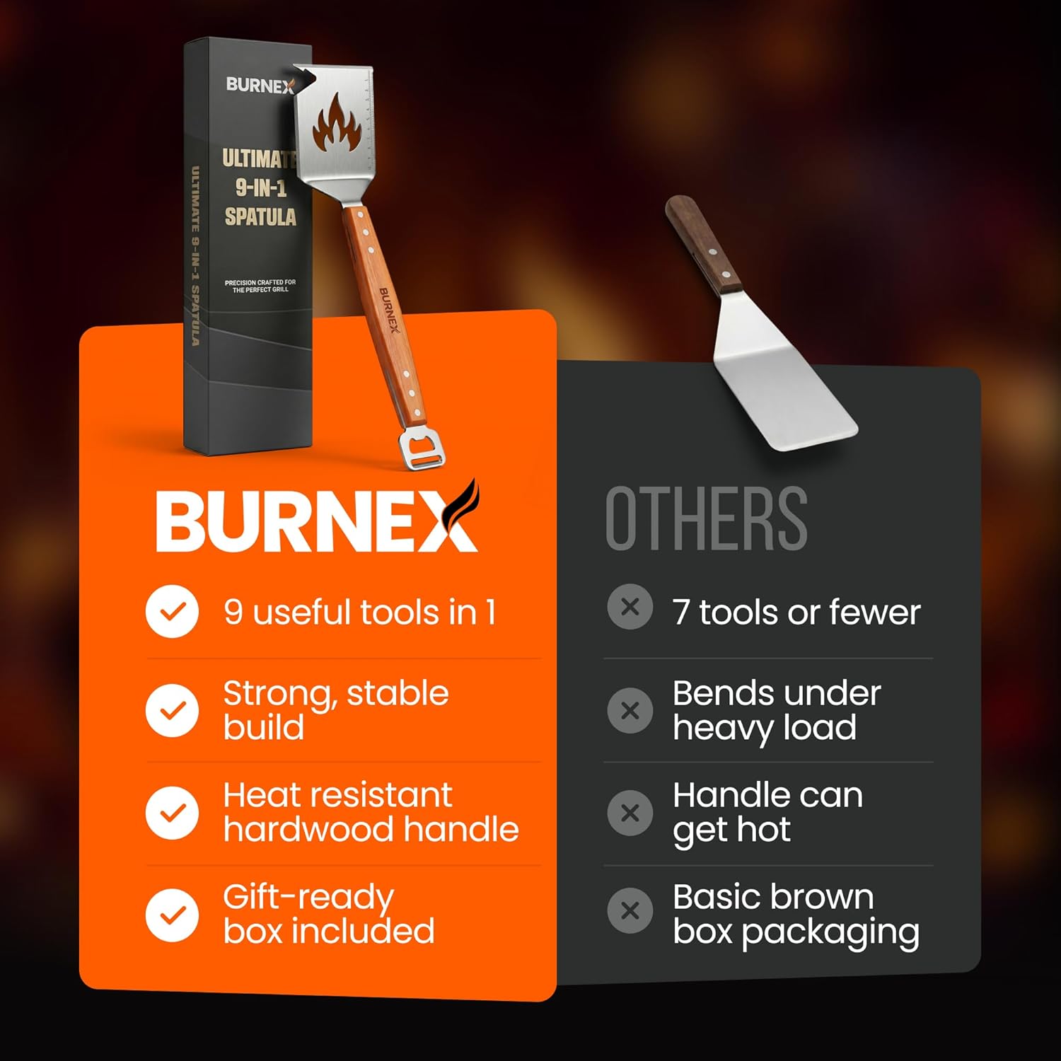 Thumbnail 5 de Burnex Ultimate 9 in 1 Multifunction Spatula Tool (stainless steel BBQ spatula with grill scraper)