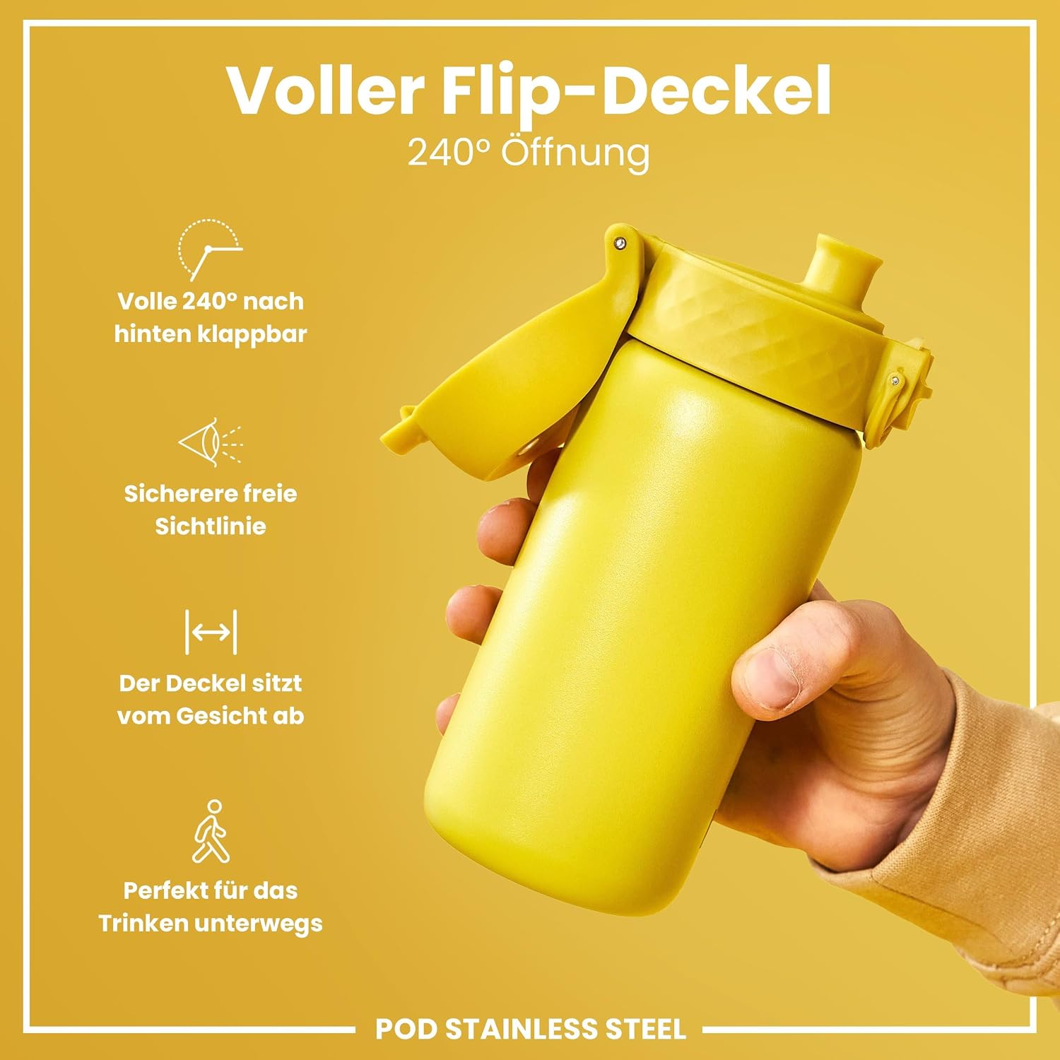Thumbnail 3 de Ion8 Kinder Trinkflasche Edelstahl 400 ml – auslaufsicher, Klappdeckel, Einhandöffnung
