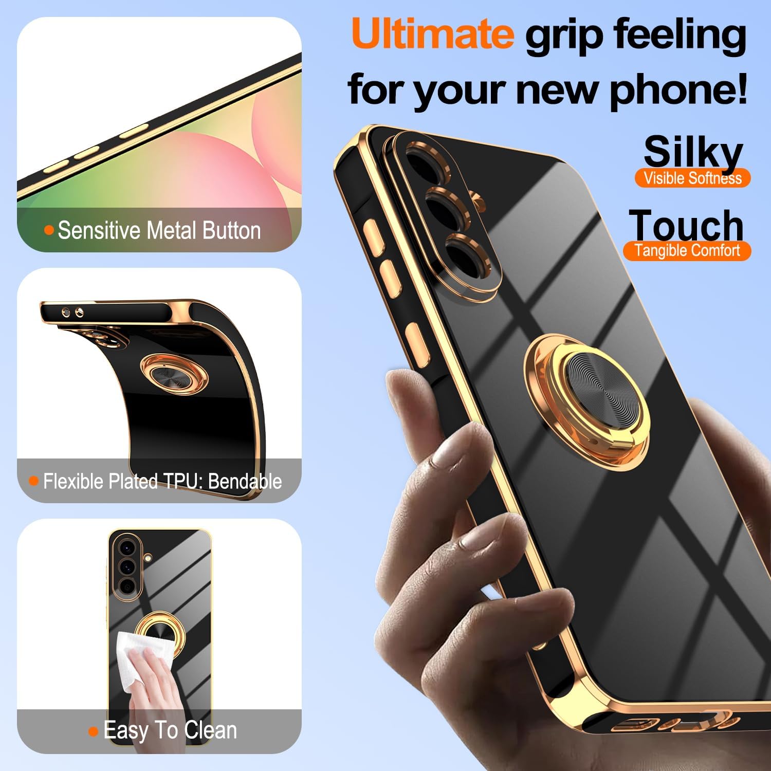 Thumbnail 2 de Gritup Slim Fit Case for Samsung Galaxy A56 5G (6.7-Inch) with Built-in Ring Kickstand, 2 HD Screen Protectors – Black