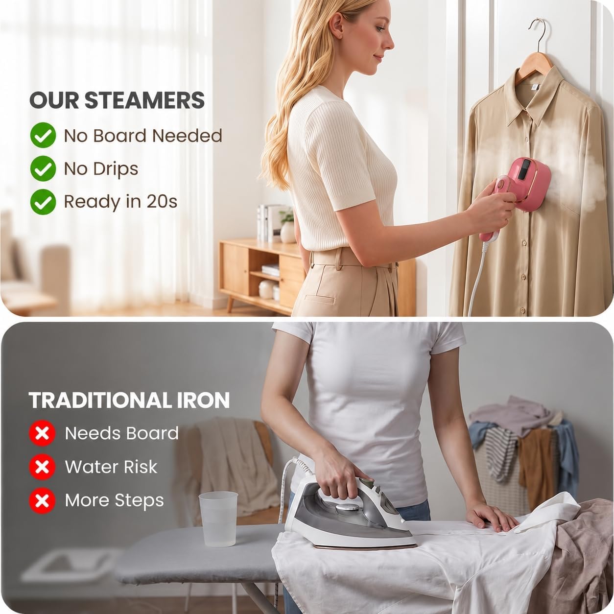 Detalle 2 de Nirrom N03 Travel Garment Steamer, 970W, 180° Rotating Handle, Dusty Rose