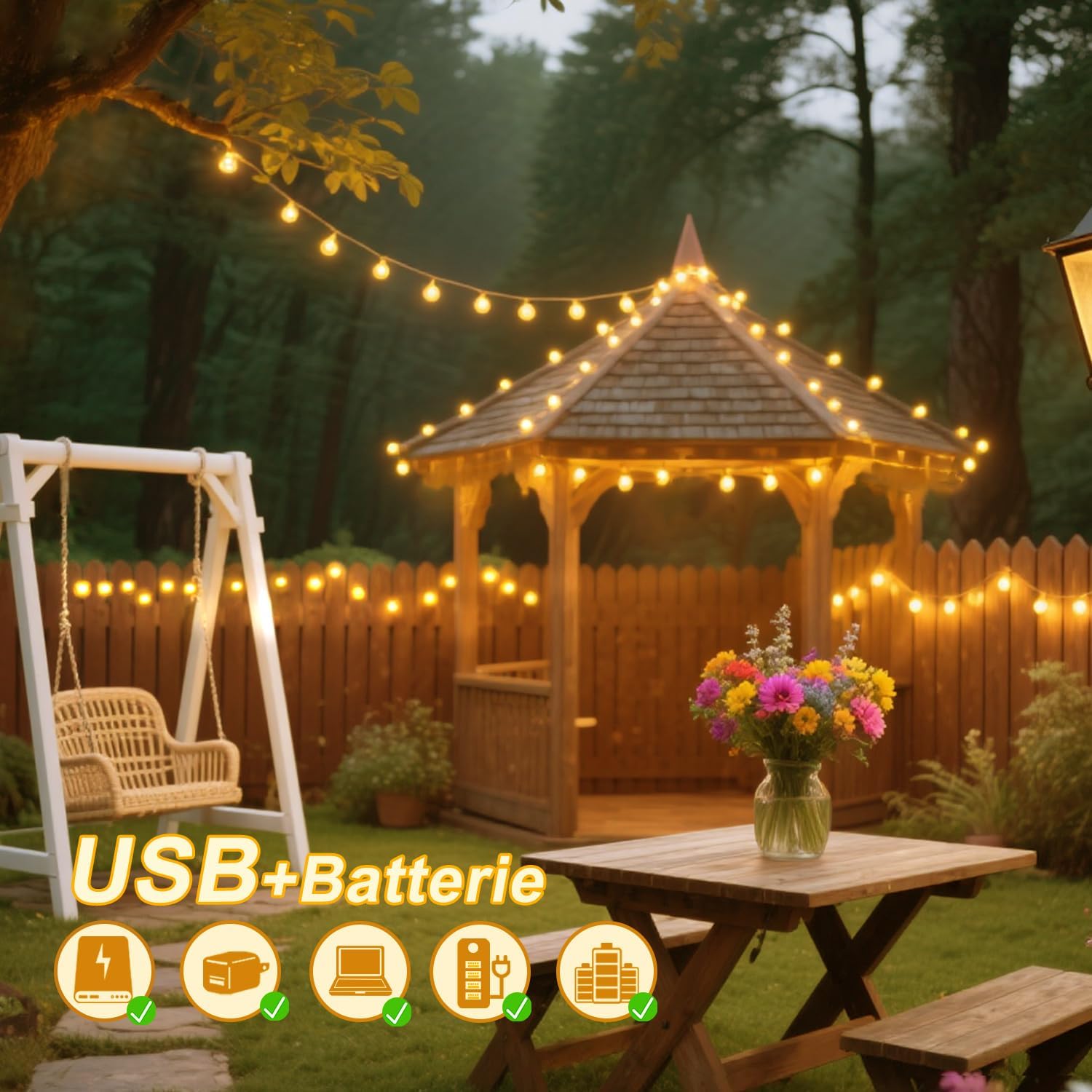 Thumbnail 1 de taiyongkang Lichterkette Innen – 6 m, 40 LED Globe, USB & Batterie betrieben, Timer & 8 Modi