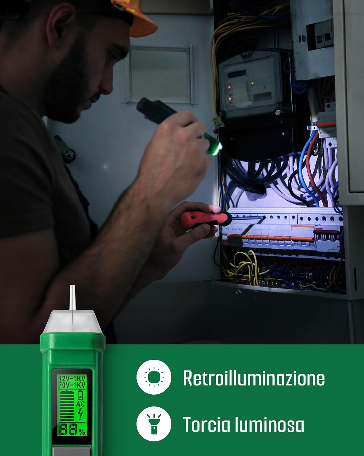 Thumbnail 5 de TESMEN TN-213: penna rilevatore di tensione cercafase senza contatto con display LCD e torcia (verde)