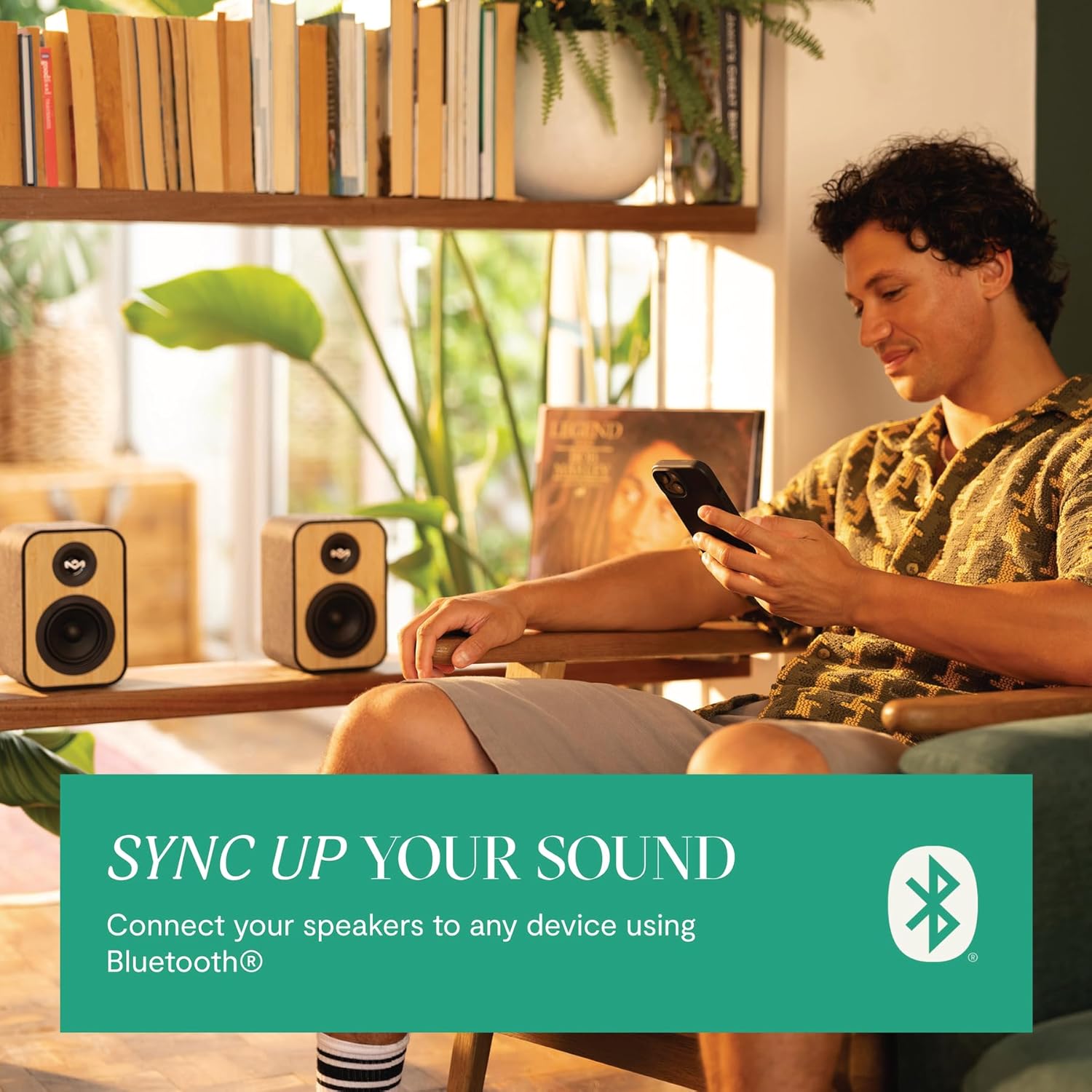 Detalle 2 de House of Marley Uplift Regallautsprecher – Bluetooth Stereo-Paar mit AUX- und RCA-Eingängen