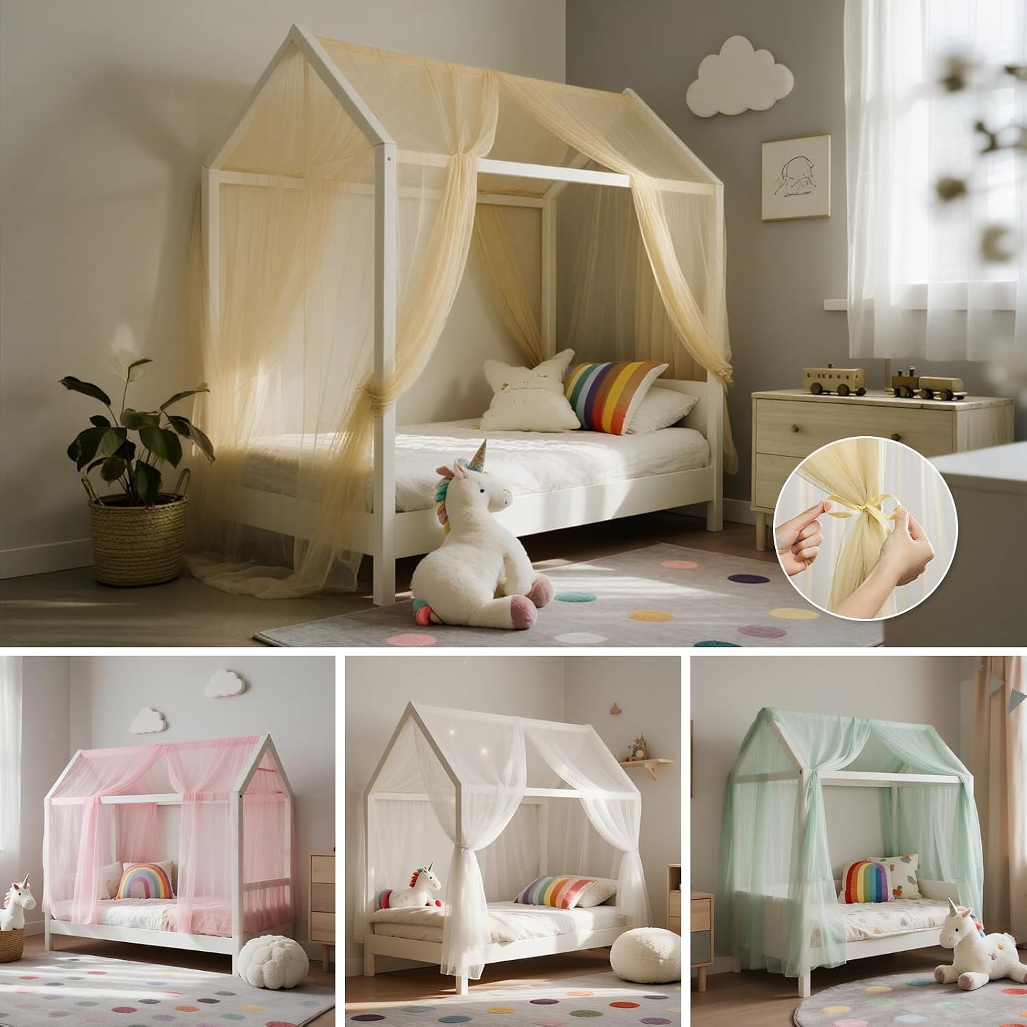 Thumbnail 4 de Zdada Hausbett Himmel Set – 2er Betthimmel 150 x 350 cm in Khaki