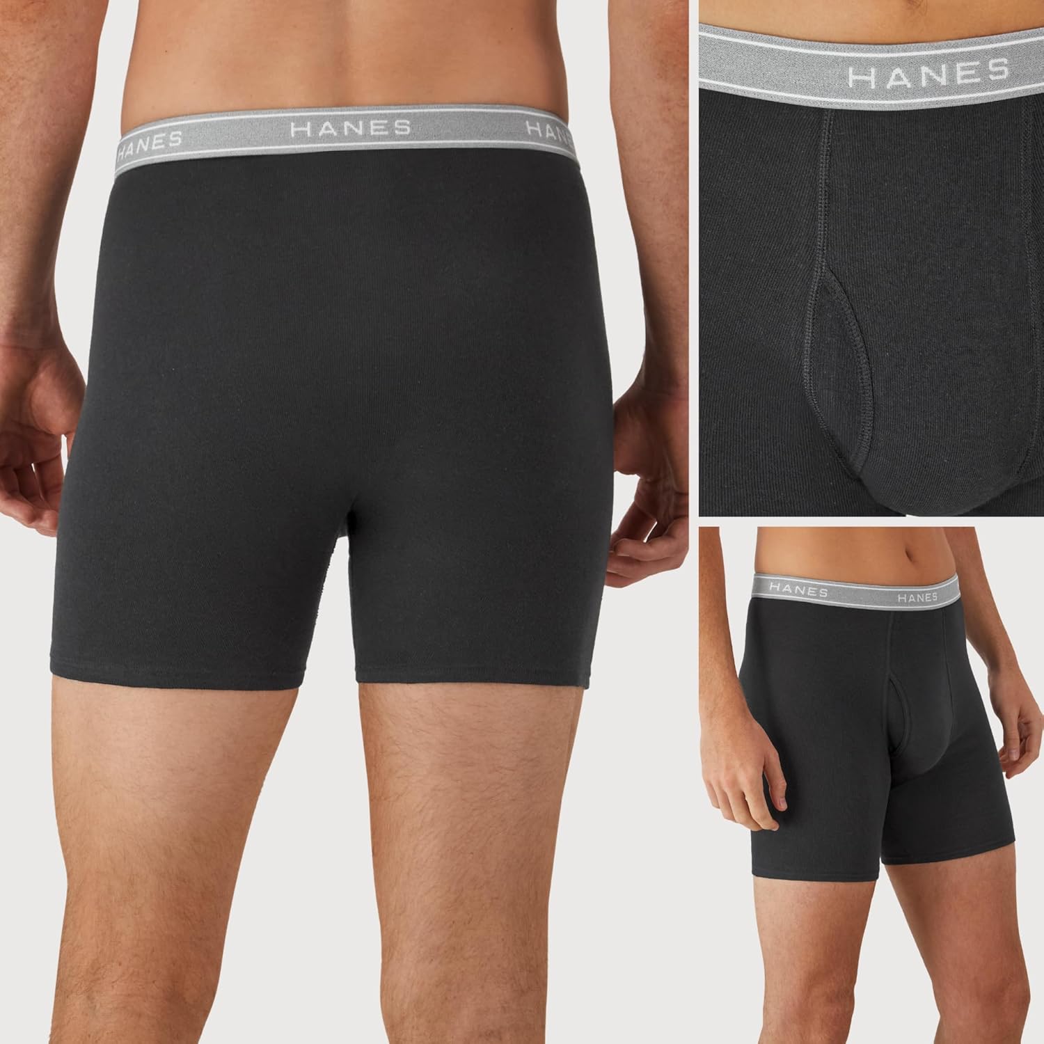 Detalle de Hanes Men's Boxer Briefs Pack: Cool, breathable cotton moisture-wicking with no ride up