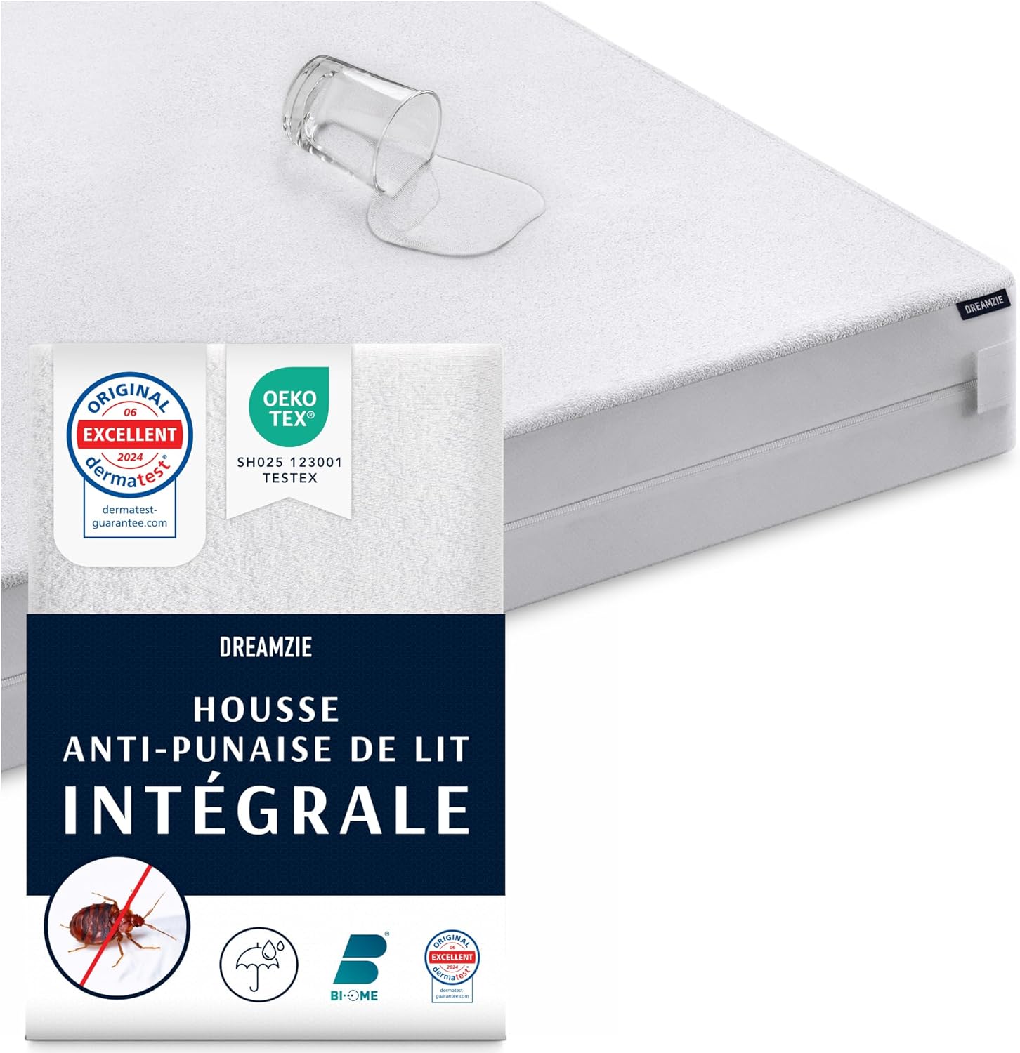 Thumbnail 6 de Dreamzie housse de matelas 140x200x20 cm intégrale anti-acariens et punaises, imperméable, avec fermeture éclair