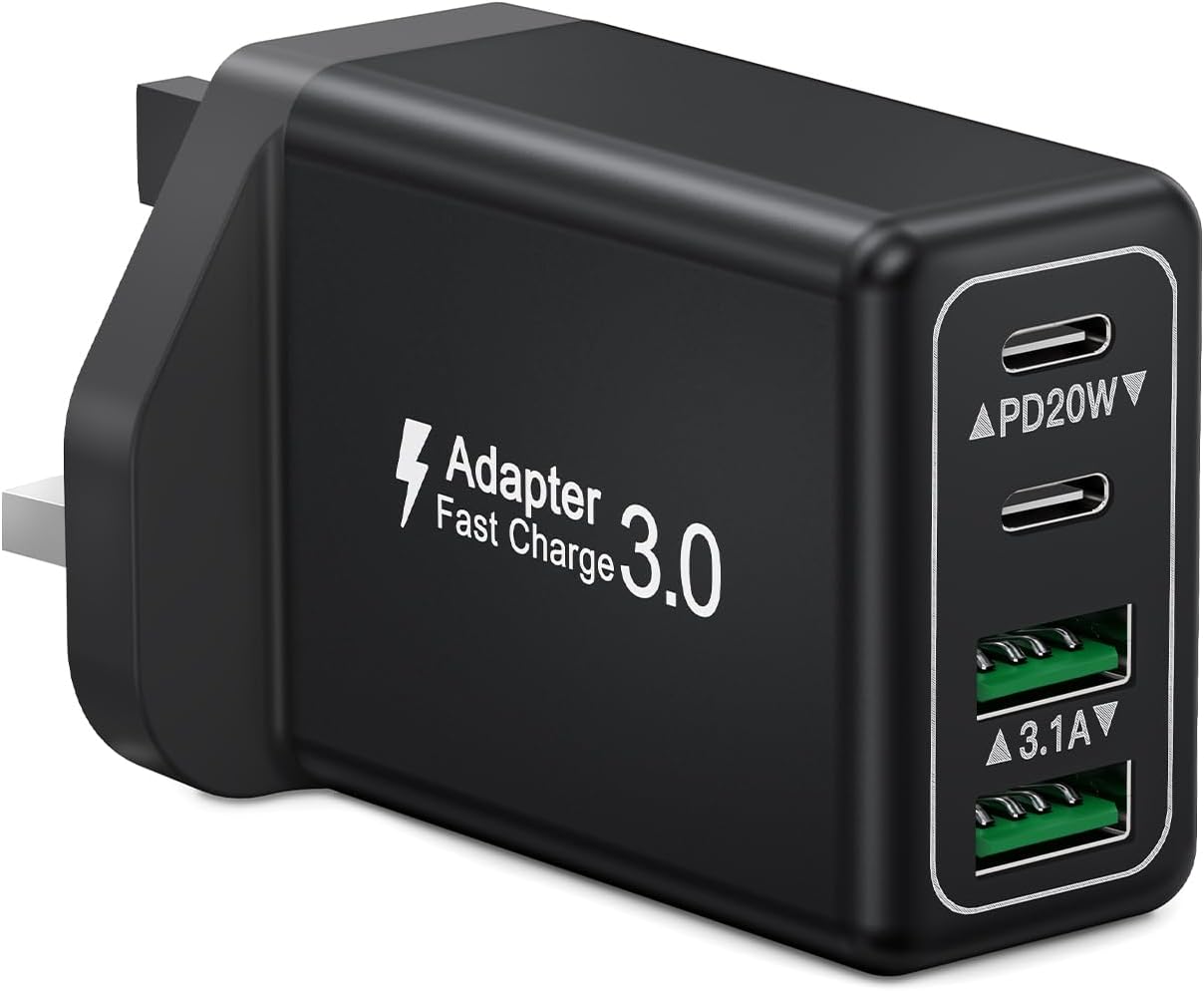 Thumbnail 6 de 2-Pack USB C Plug Fast Charge: 40W 4-Port UK Charger Plug (Dual USB-C & USB-A)