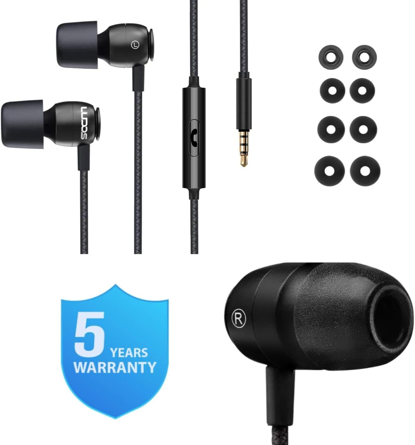 Thumbnail 6 de Ludos CLAMOR Wired Earbuds with Microphone & Call Control, Memory Foam Eartips (5 Year Warranty)