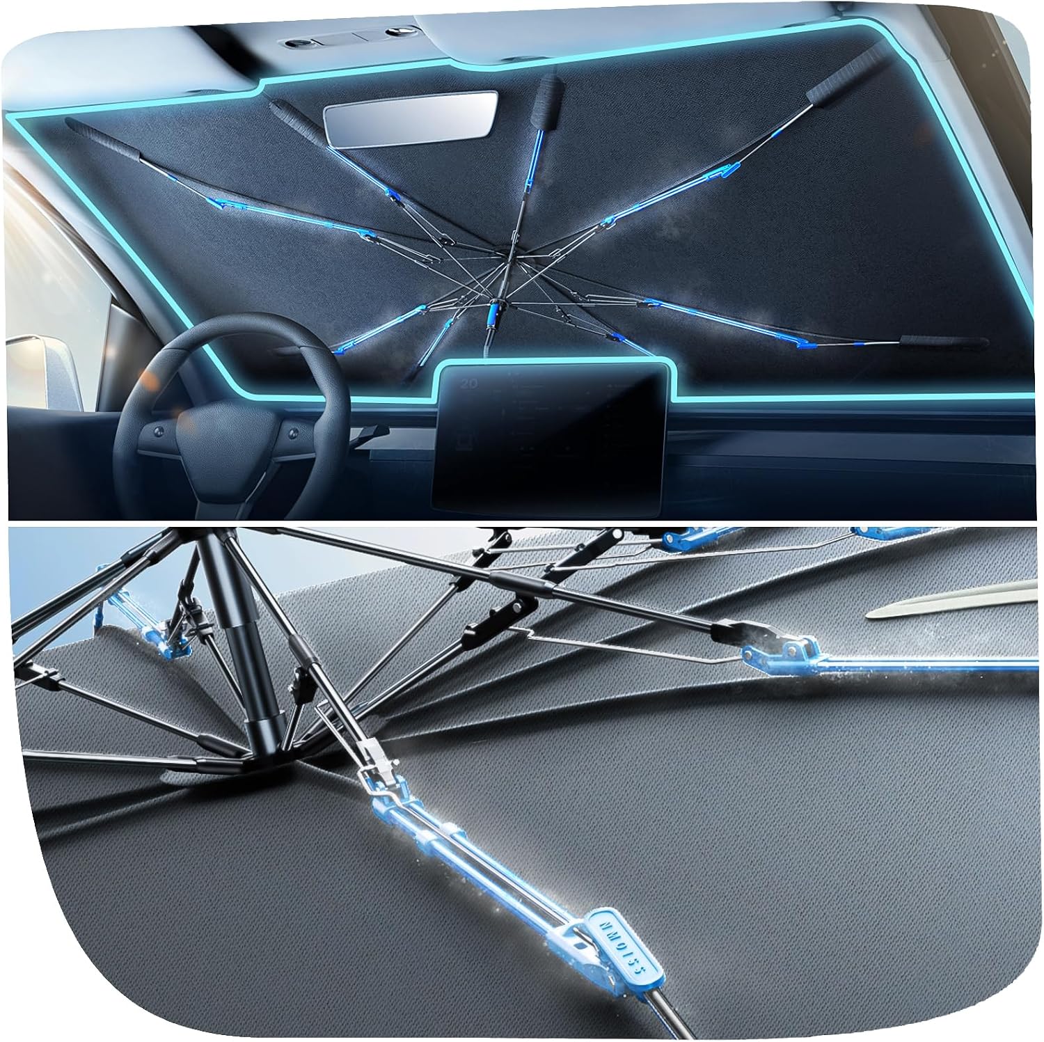 Detalle de Upgraded Nmoiss Windshield Sun Shade Umbrella (Ice Rib) — Large 61" x 35