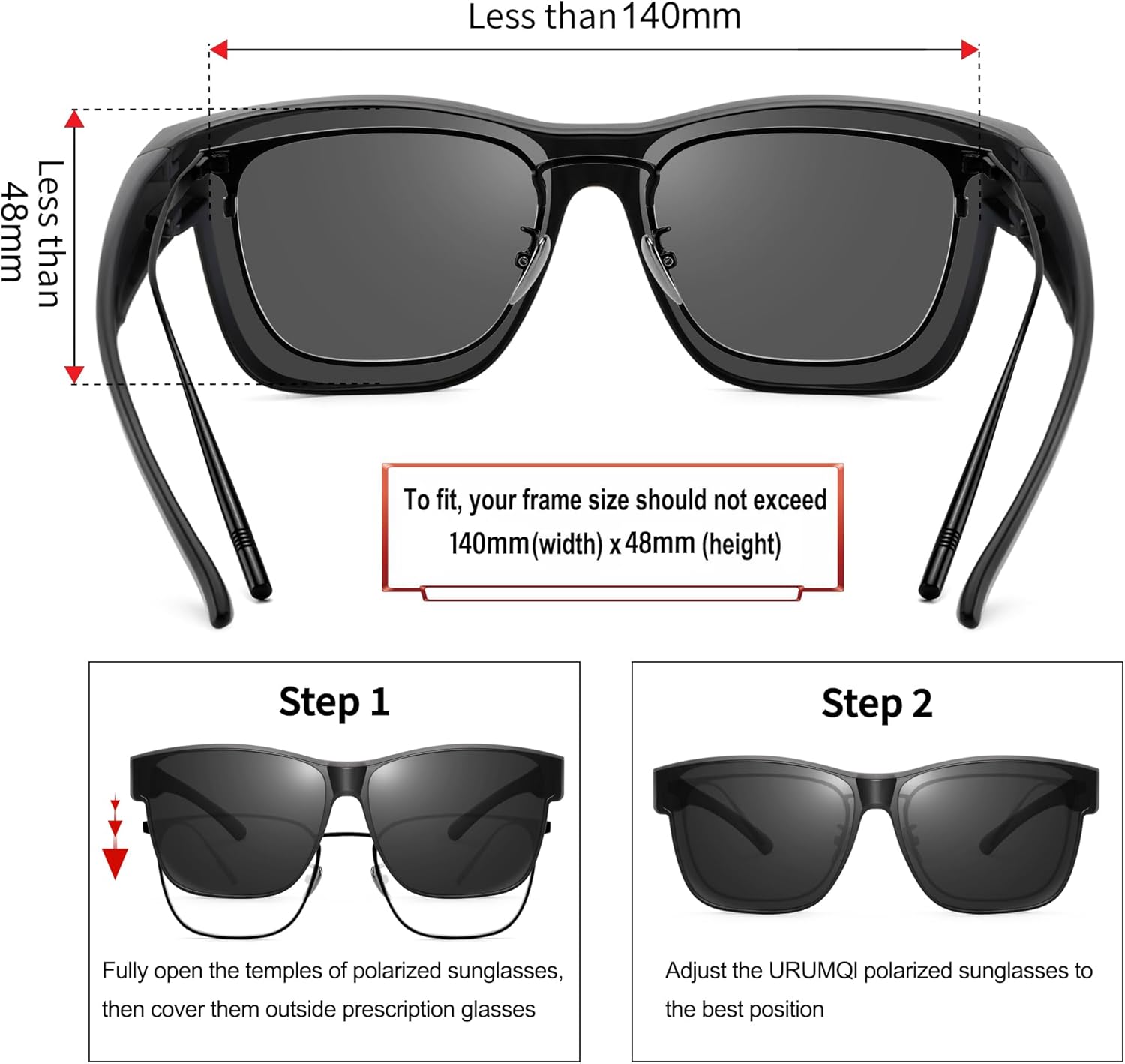 Thumbnail 3 de URUMQI Überzieh-Sonnenbrille über normale Brille (UV400, polarisiert) – beige, Schildpatt-Optik