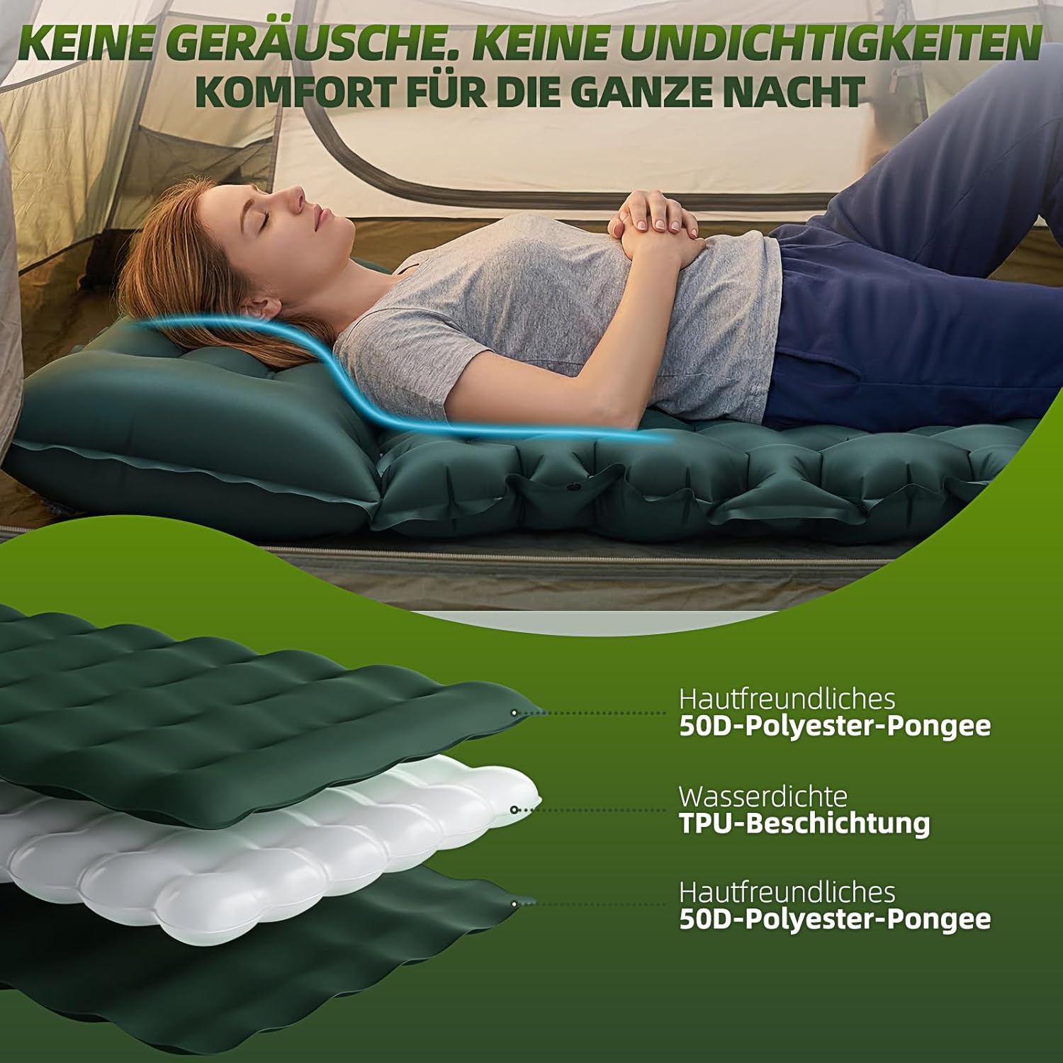 Detalle 2 de FORRINX Isomatte Camping 2 Personen – 9,5 cm Dicke, integrierte Fußpumpe, 205 × 130 cm