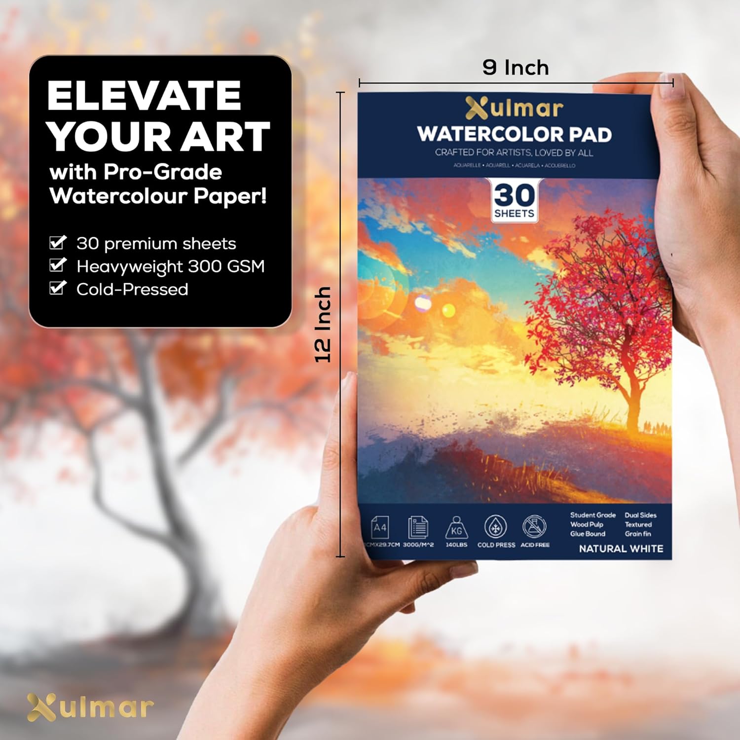 Thumbnail 1 de Xulmar Watercolour Paper Pad – A4, 30 Sheets, 300 GSM, Cold-Pressed, 100% Acid-Free