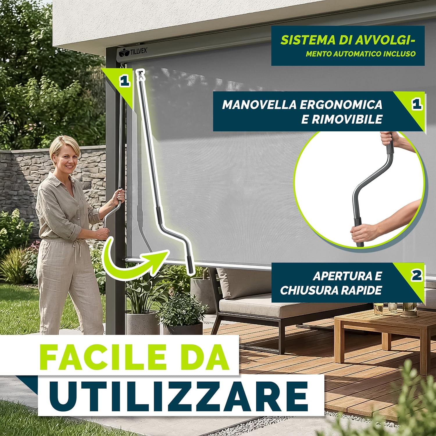 Thumbnail 4 de tillvex Tenda da sole verticale 160 x 250 cm: protezione solare versatile per balcone, terrazza e giardino