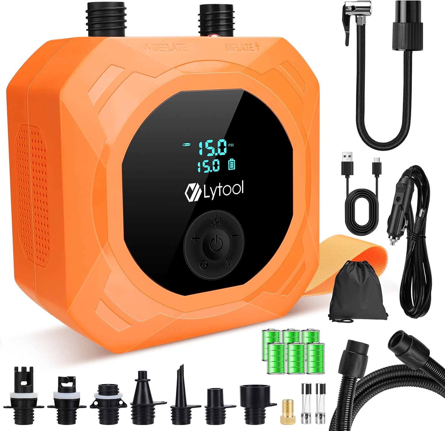 Pompe SUP électrique 50 PSI Lytool, gonflage/dégonflage automatique (3 étages) avec batterie 12000 mAh et 12V DC