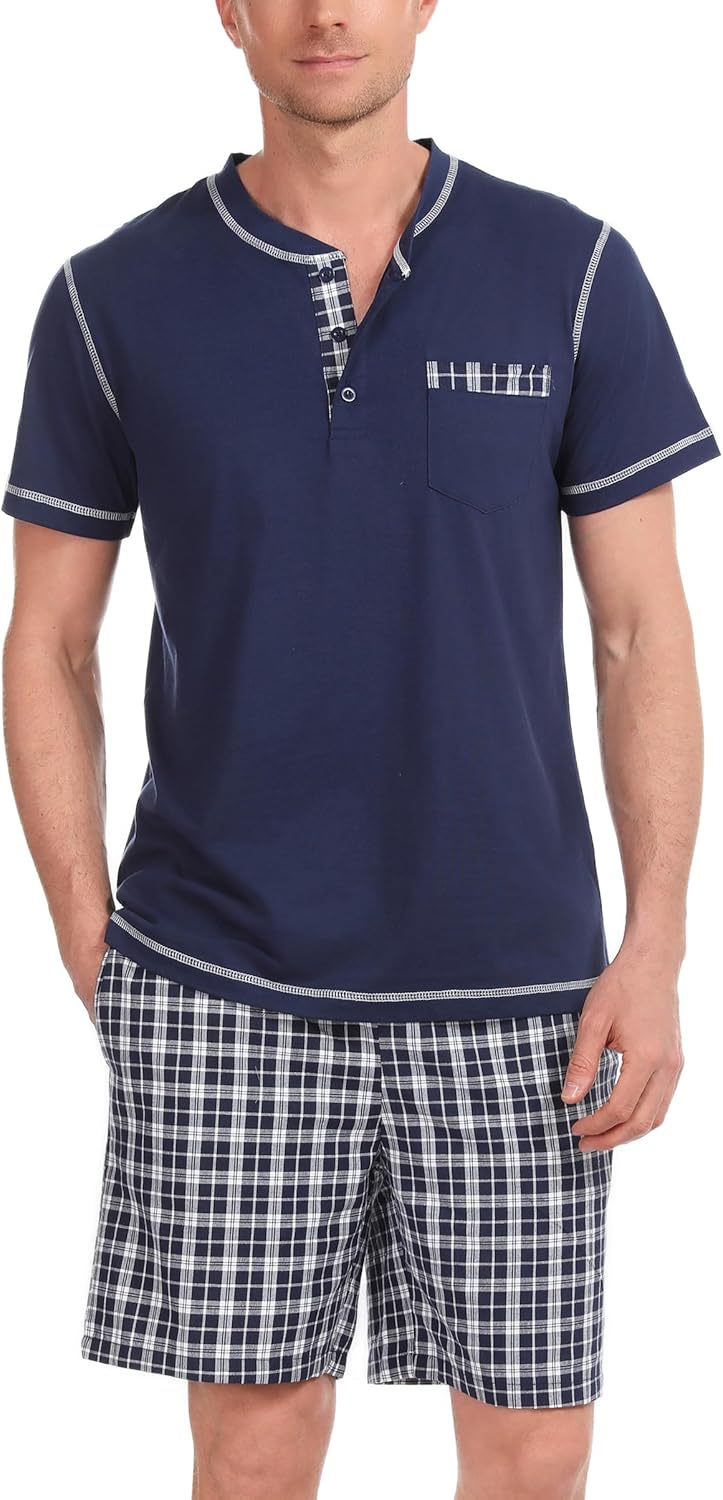 Thumbnail 6 de Litherday Pyjama Homme Été en Coton – Ensemble Court à Carreaux, Confort et Respirabilité