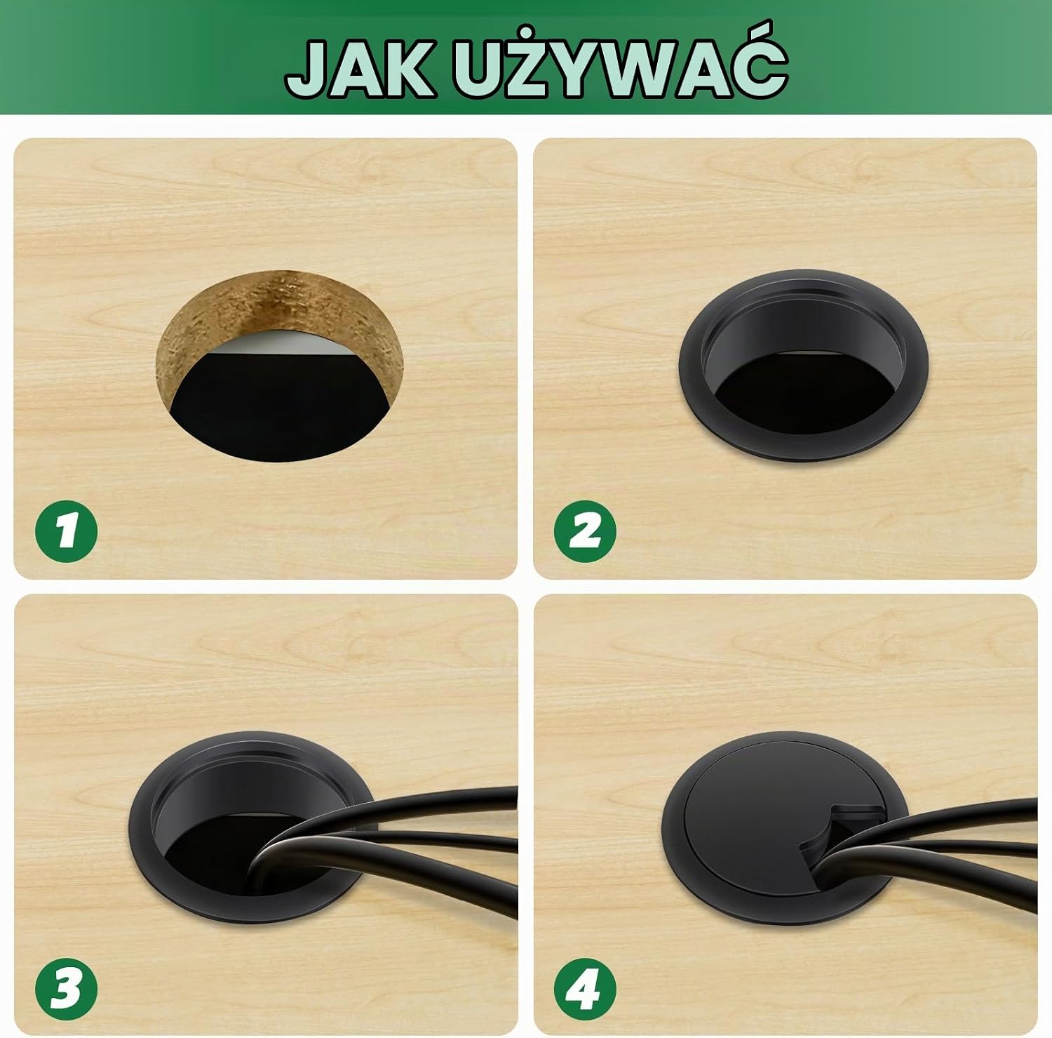 Detalle 2 de Bolatus EC14 przepusty kablowe do biurka, 60 mm, ABS, czarne, 2 szt.