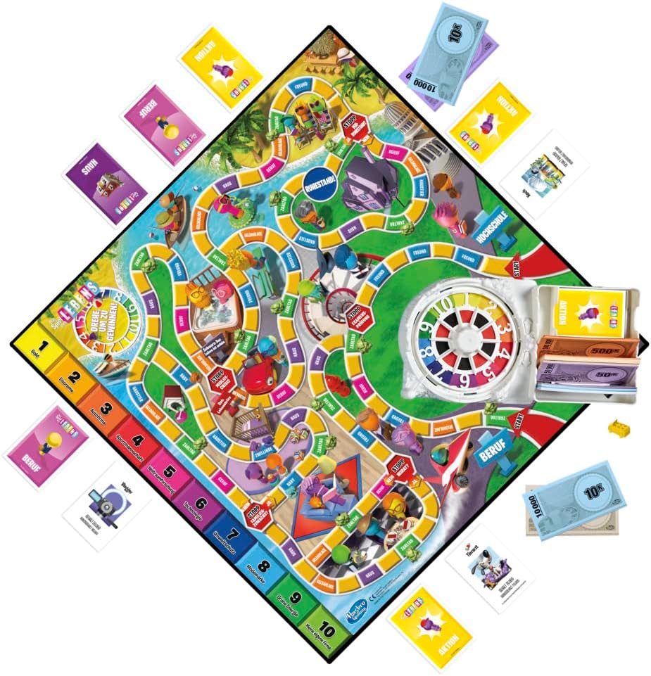Detalle 2 de Hasbro Das Spiel des Lebens – Familienspiel für 2–4 Spieler ab 8 Jahren mit bunten Figurenstiften