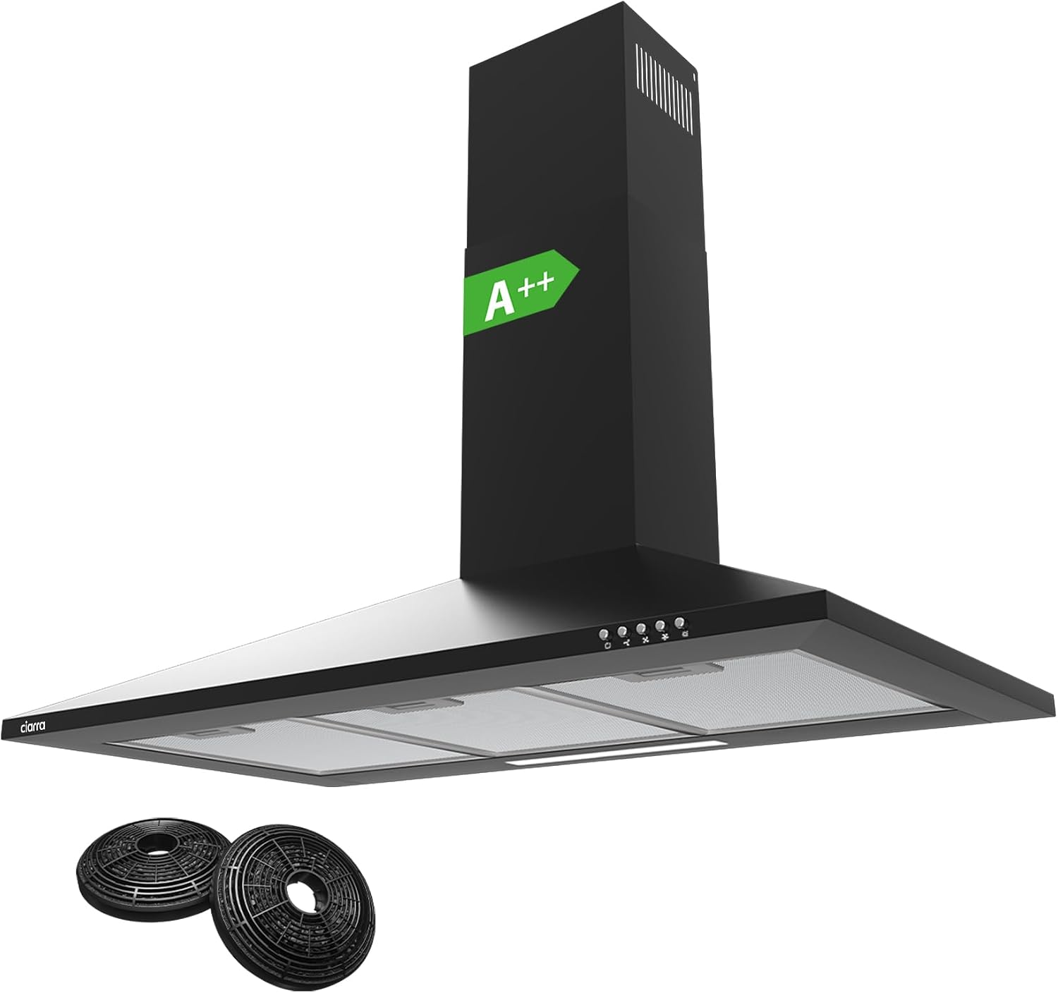Detalle de CIARRA CBCB9201 Hotte Murale 90 cm – Classe A++ et finition Noir Mat