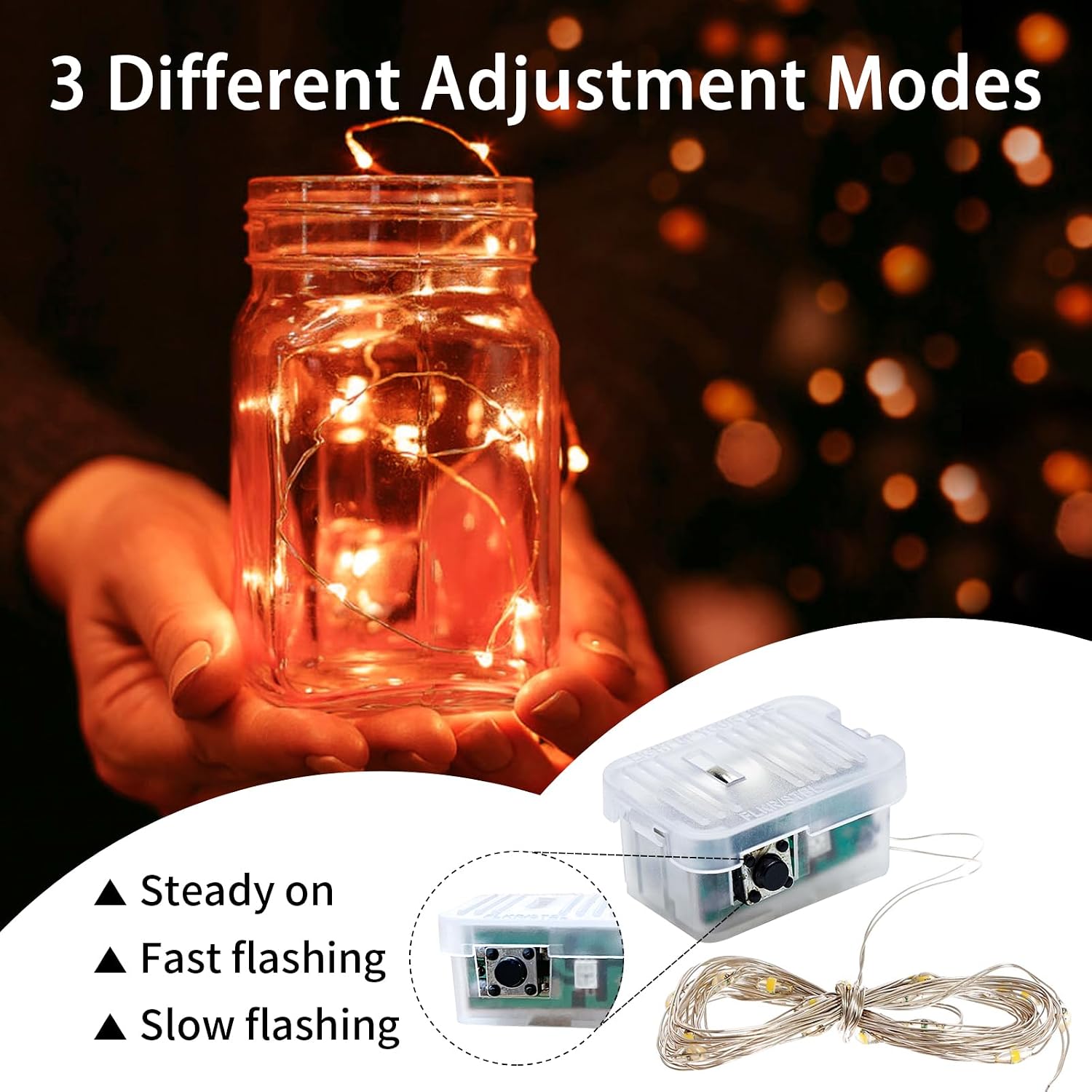 Detalle de chzk D11-UG-V8A4 Fairy Lights, 7 ft, 20 Orange LEDs, 3 Lighting Modes