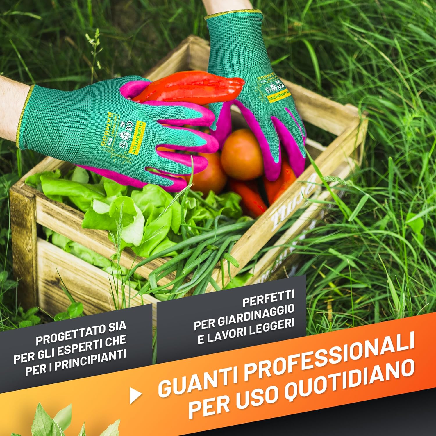 Thumbnail 6 de GRÜNTEK Guanti da Lavoro e Giardinaggio L/9 in bambù e lattice – 2 Paia, comodi e protettivi